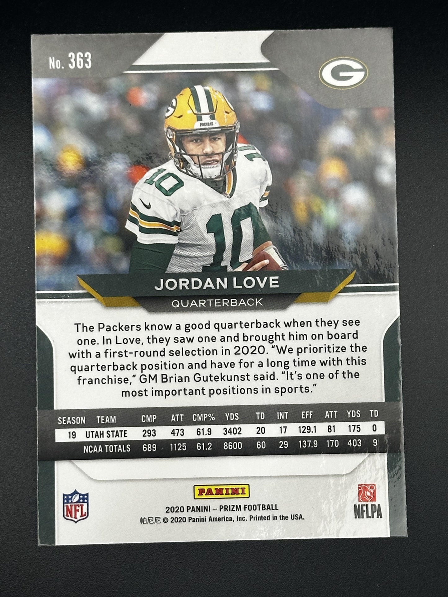#363 Jordan Love 2020 Panini Prizm RC Rookie Green Bay Packers sports