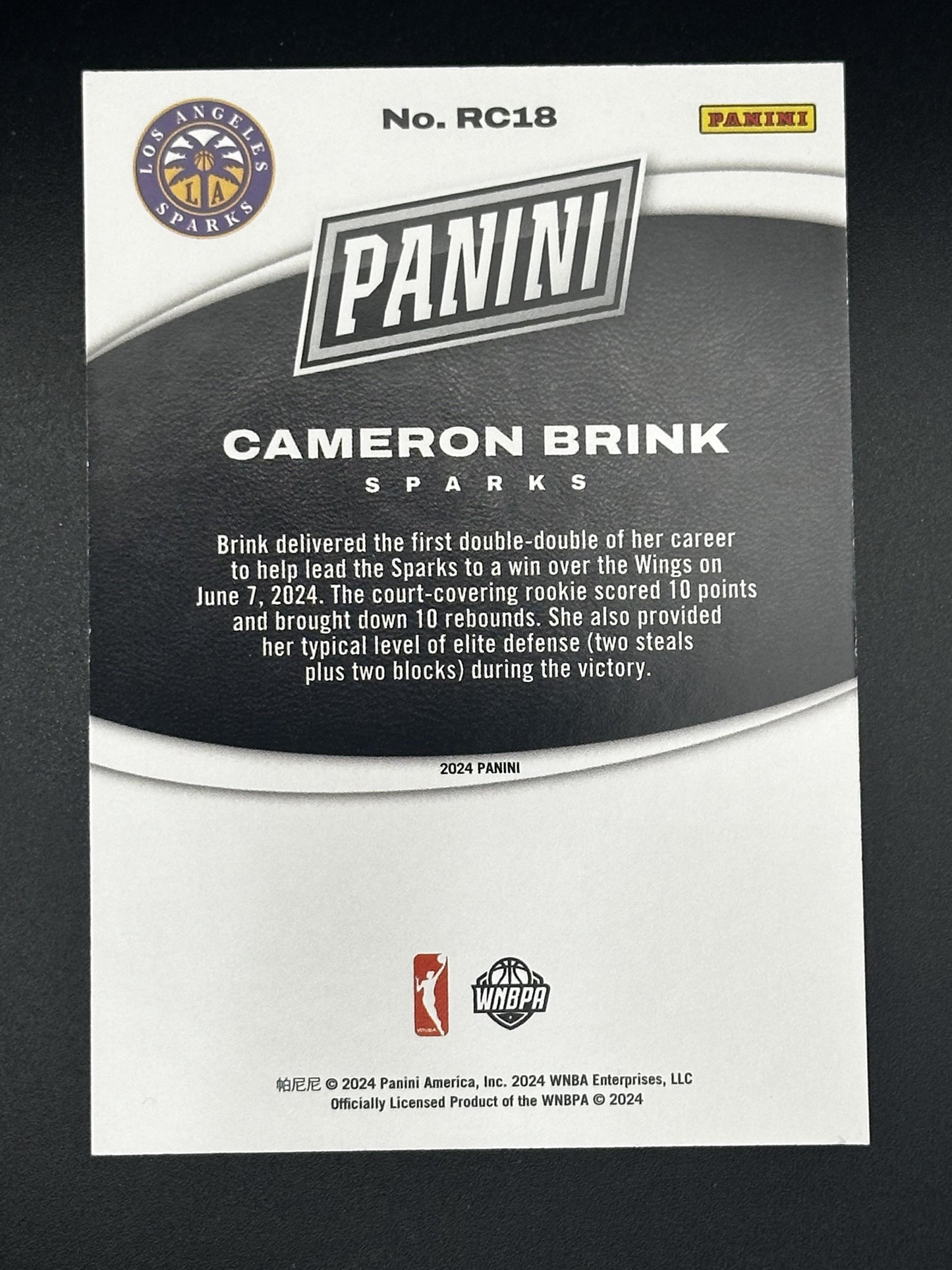 #RC18 Cameron Brink 2024 Panini Black Friday Los Angeles Sparks sports