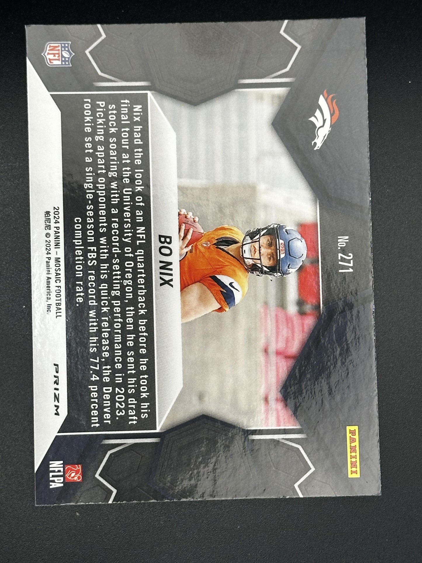 #271 Bo Nix 2024 Panini Mosaic Denver Broncos sports Silver