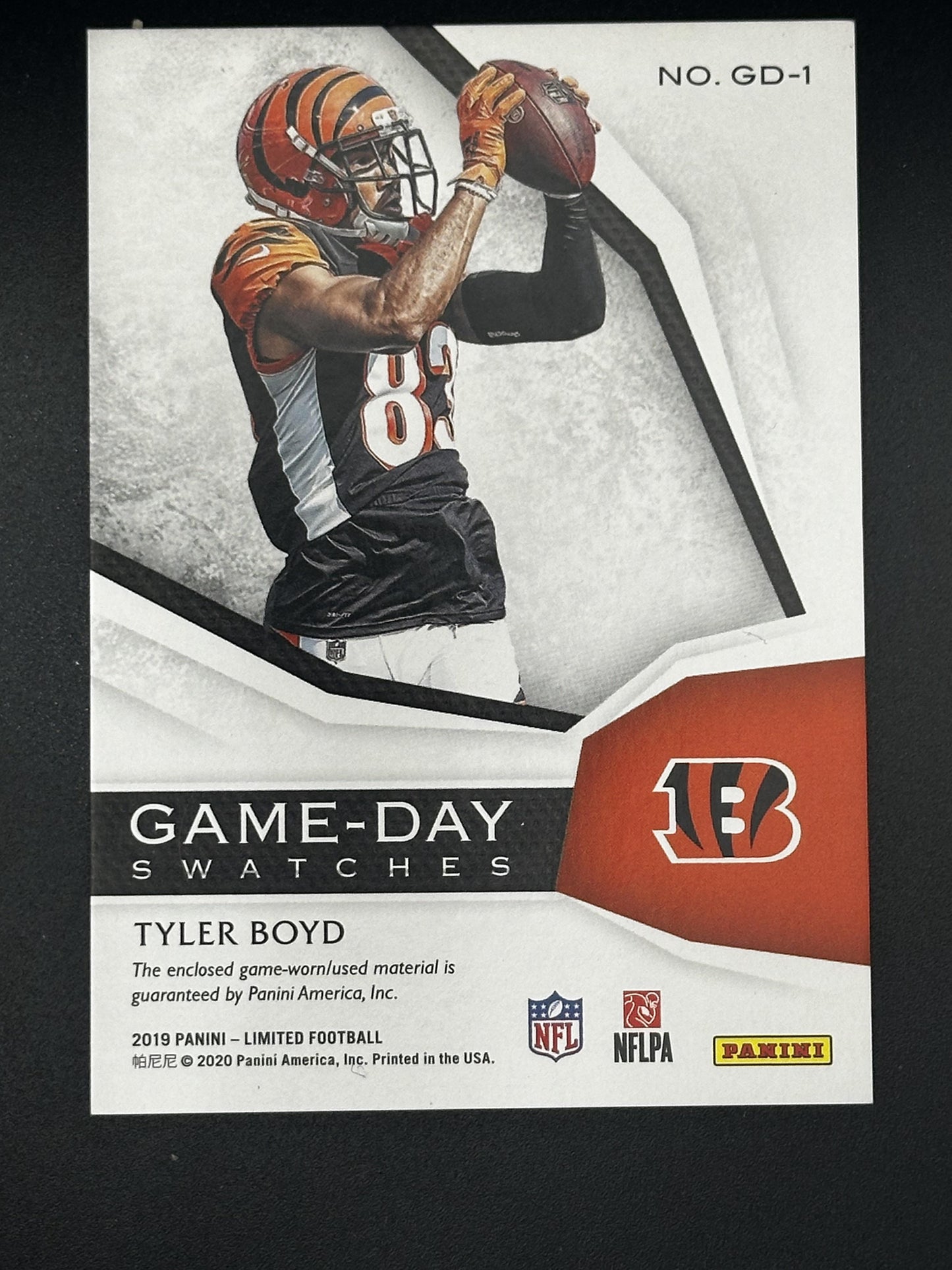#GD-1 Tyler Boyd 2019 Panini Limited /25 Game Day Swatches Gold Spotlight
