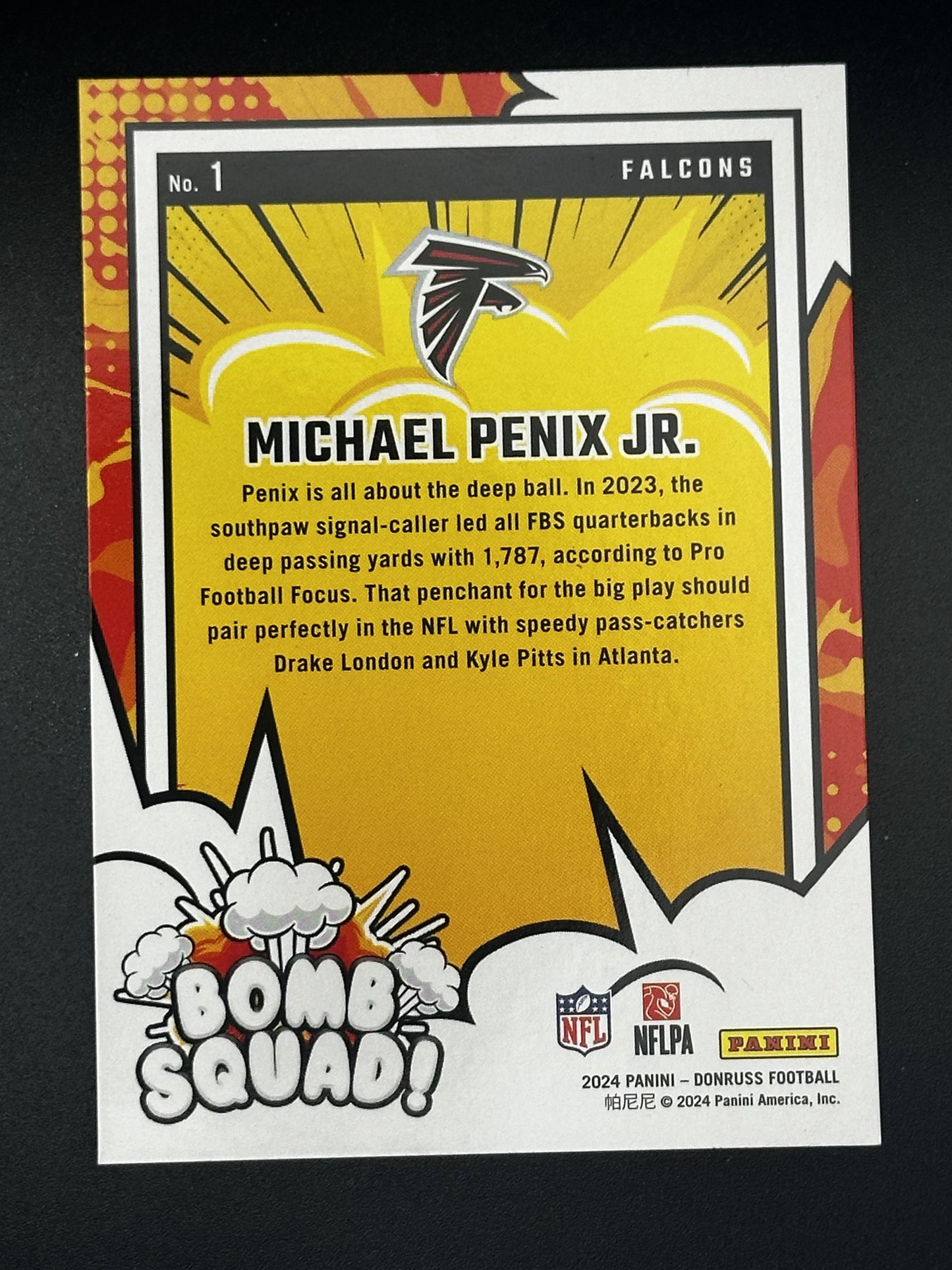 #1 Michael Penix Jr. 2024 Donruss Atlanta Falcons sports Bomb Squad