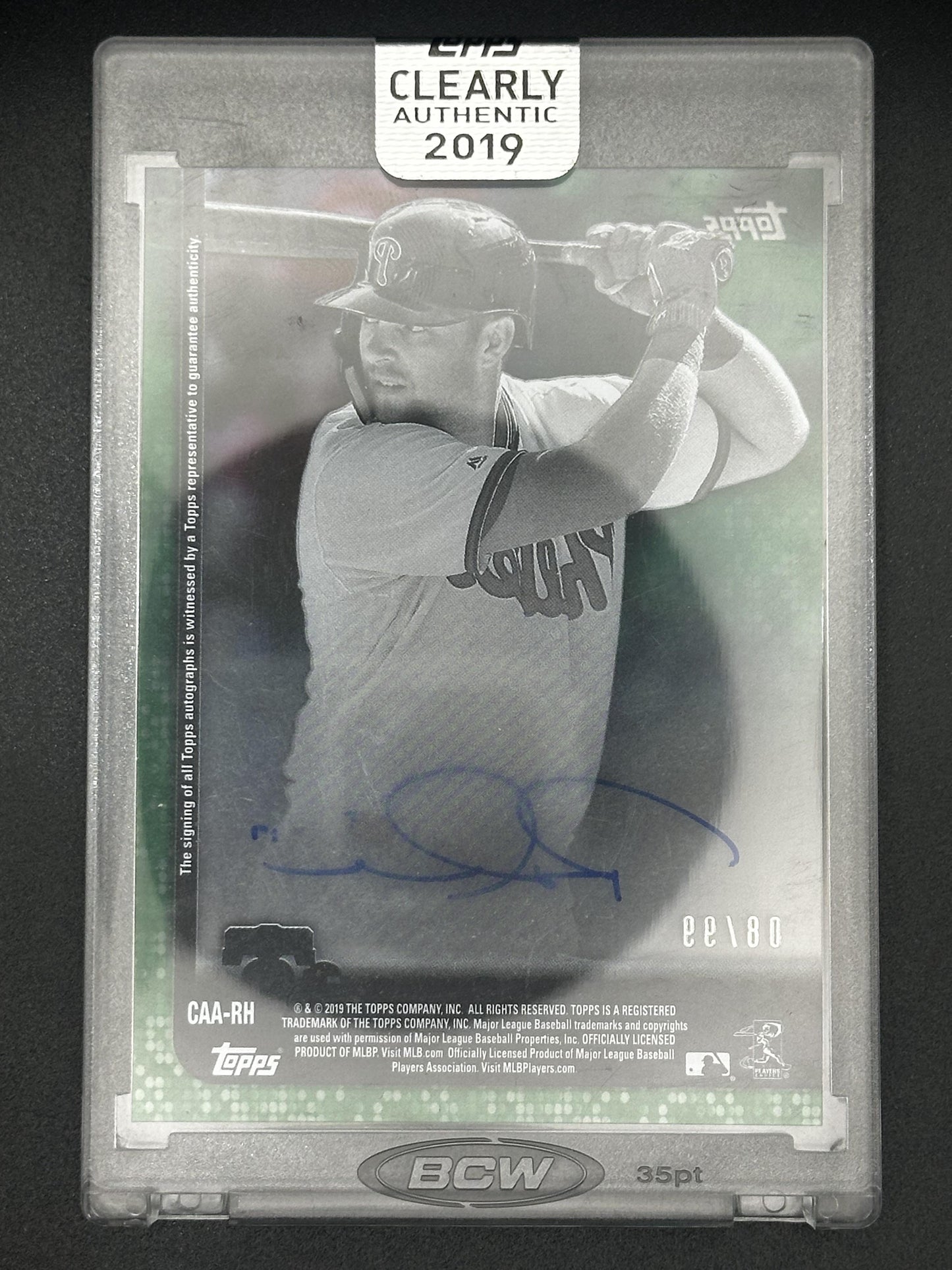#CAA-RH Rhys Hoskins 2019 Topps Clearly Authentic Auto /99 Phillies Green