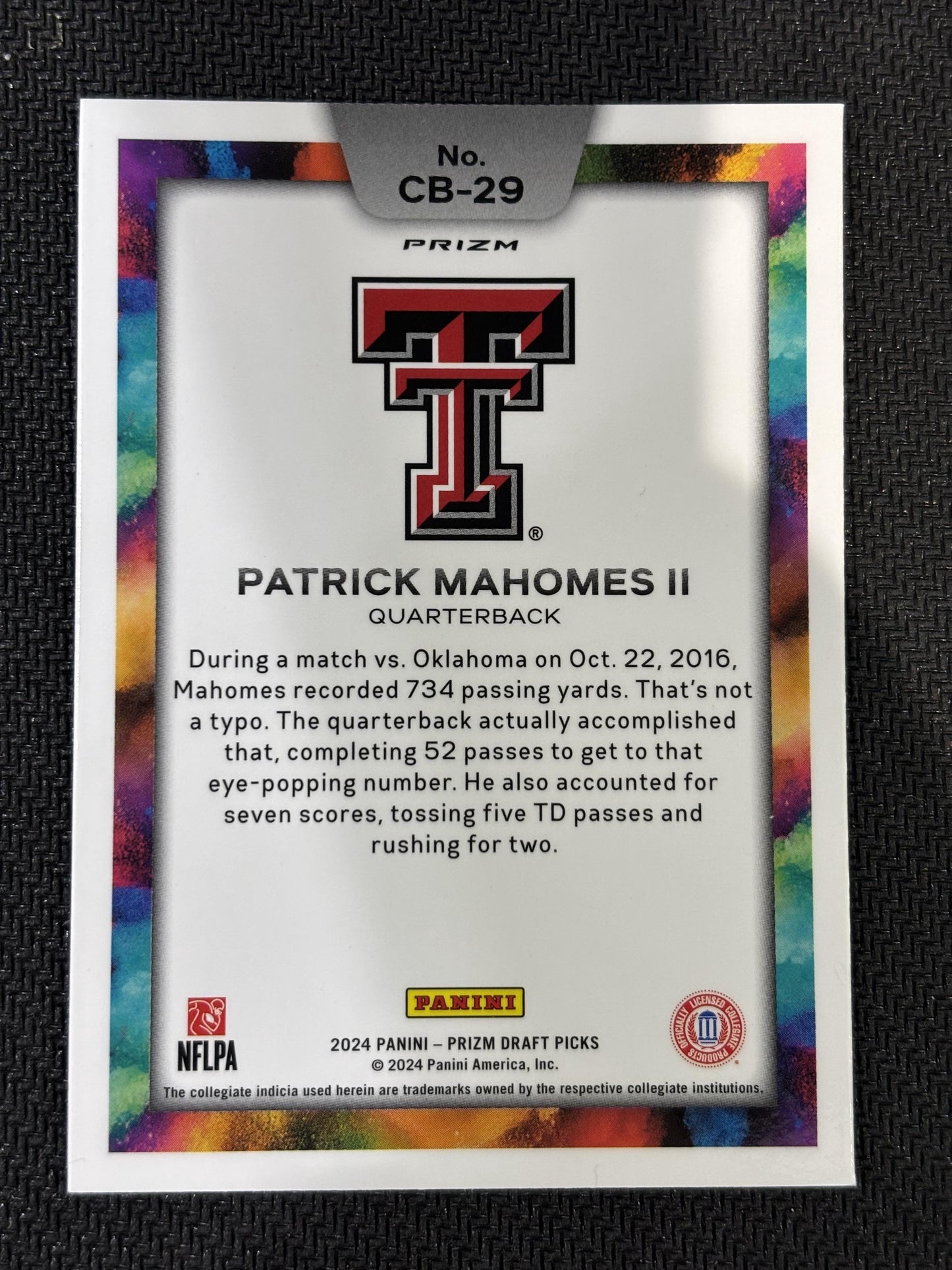 #CB-29 Patrick Mahomes II 2024 Panini Prizm Draft Picks Colorblast Black