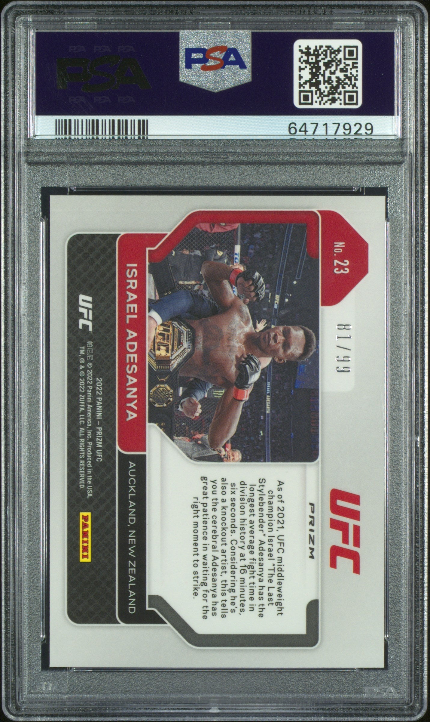 #23 Israel Adesanya 2022 Panini Prizm Ufc 10 GEM-MT sports Orange Prizm