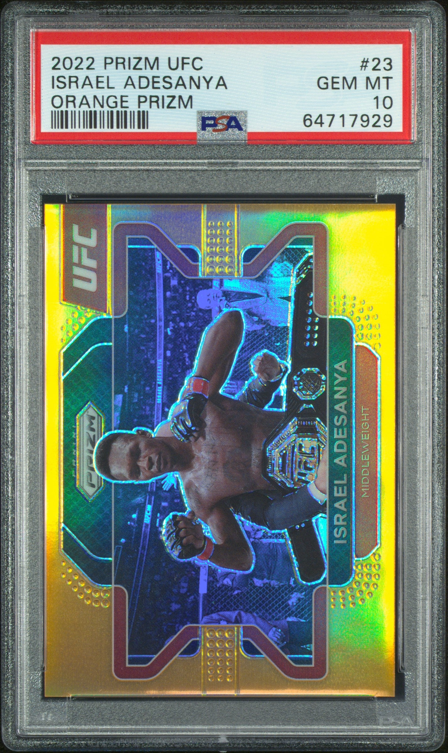#23 Israel Adesanya 2022 Panini Prizm Ufc 10 GEM-MT sports Orange Prizm