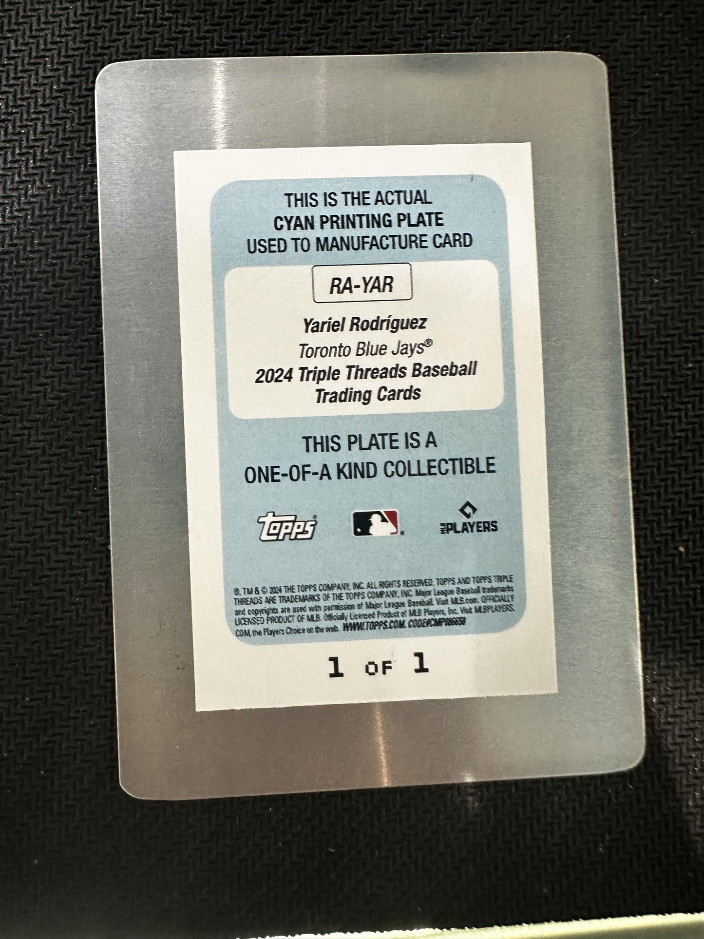 #RA-YAR Yariel Rodriguez 2024 Topps Triple Threads Auto Cyan Printing Plate 1/1