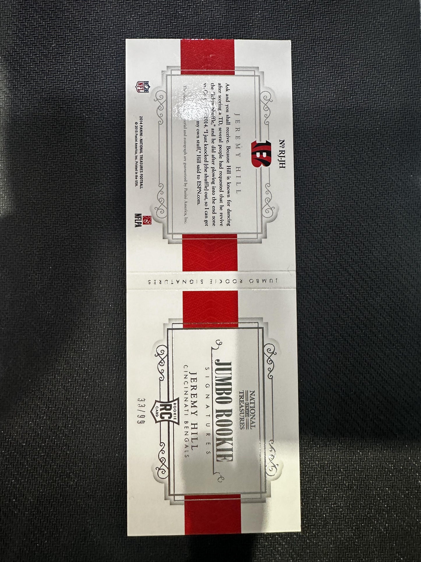 #RJ-JH Jeremy Hill 2014 Panini National Treasures Auto /99 Bengals Jumbo Booklet