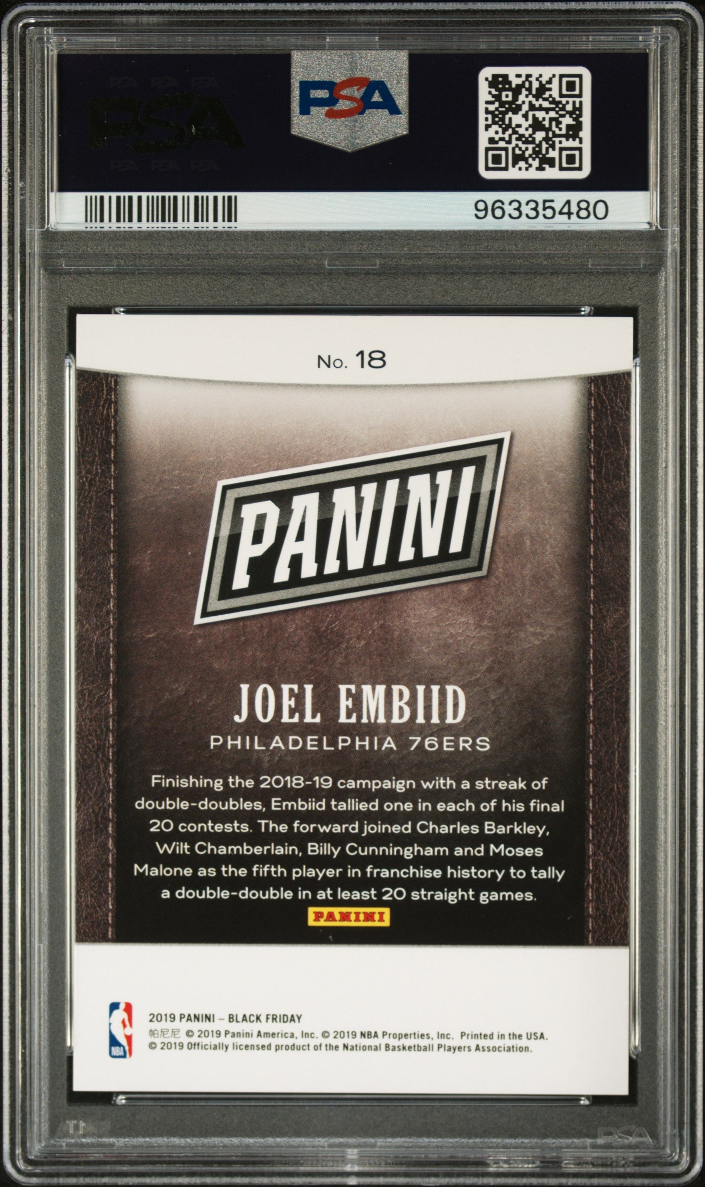 #18 Joel Embiid 2019 Panini Black Friday 8 NM-MT sports Swirlorama