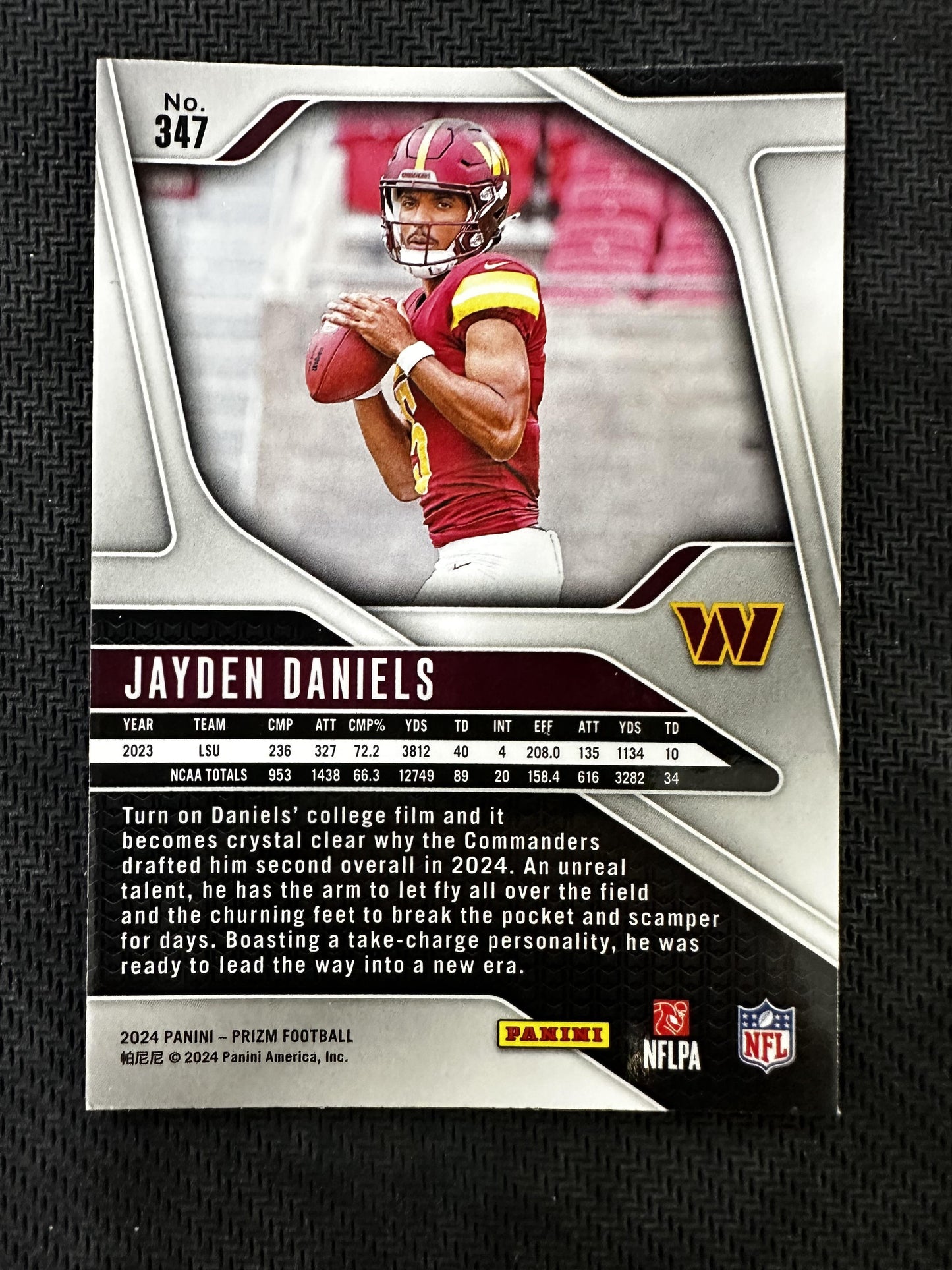#347 Jayden Daniels 2024 Panini Prizm RC Rookie Washington Commanders sports