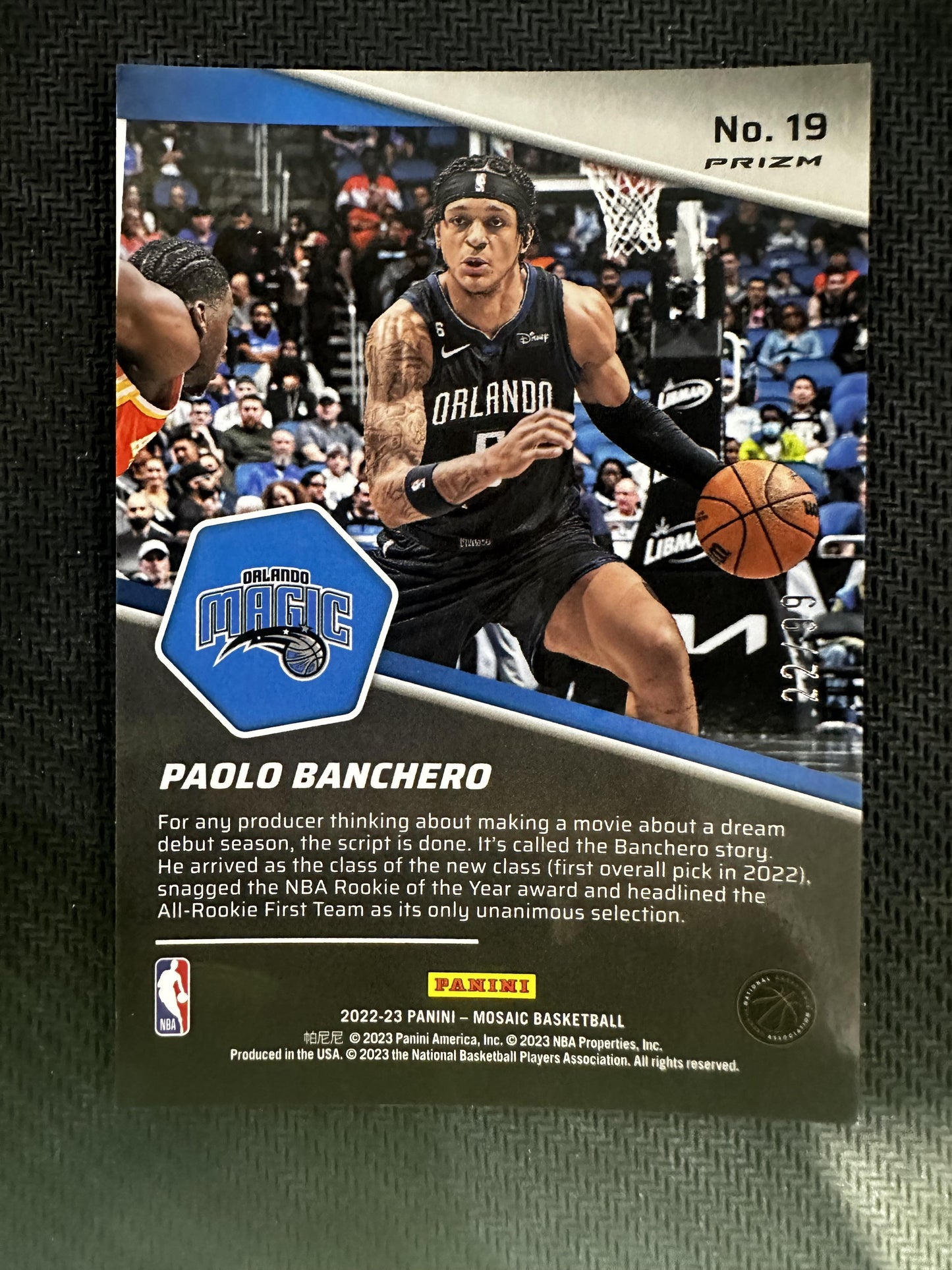 #19 Paolo Banchero 2022-23 Panini Mosaic SN #/99 Magic Breakaway Mosaic Purple