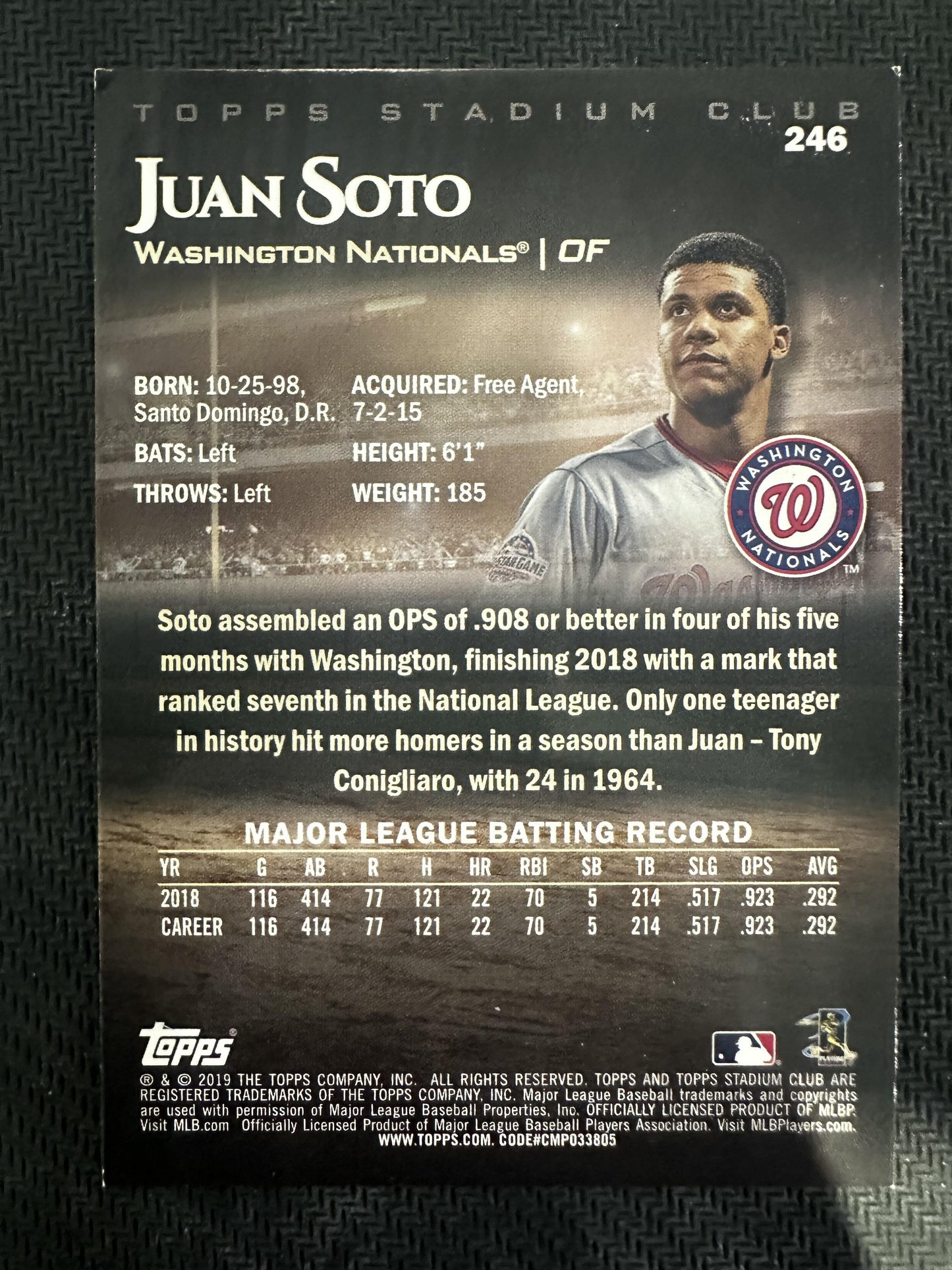 #246b Juan Soto 2019 Stadium Club Gatorade celebration Washington Nationals