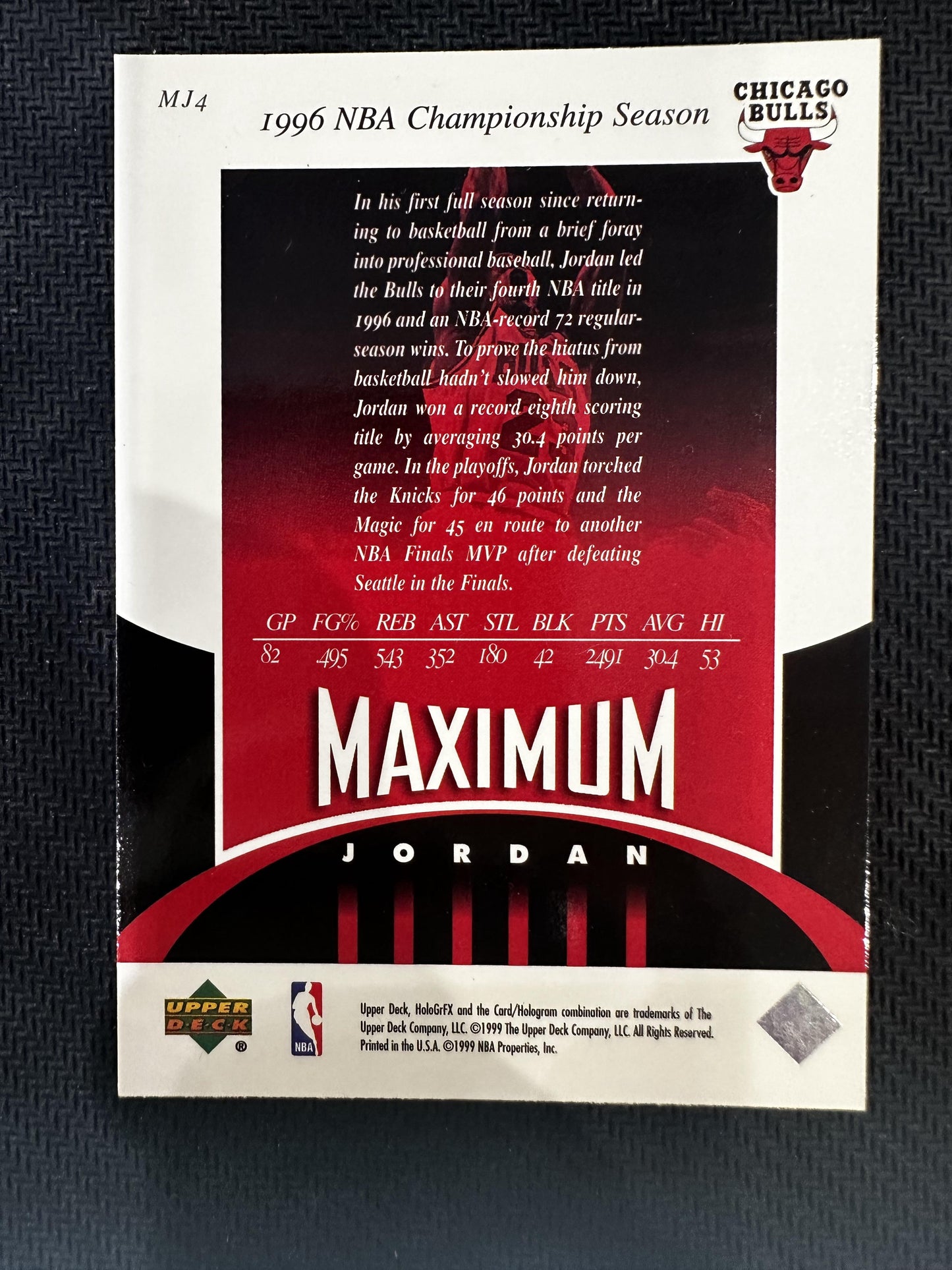 #MJ4 Michael Jordan 1999-00 Upper Deck HoloGrFX Chicago Bulls Maximum Jordan
