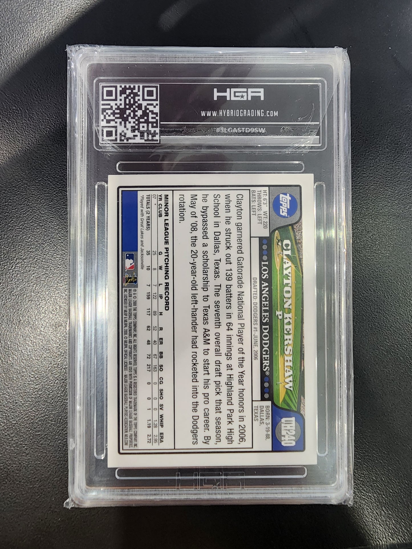 Clayton Kershaw #Uh240 hga 9 2008 Rookie Dodgers
