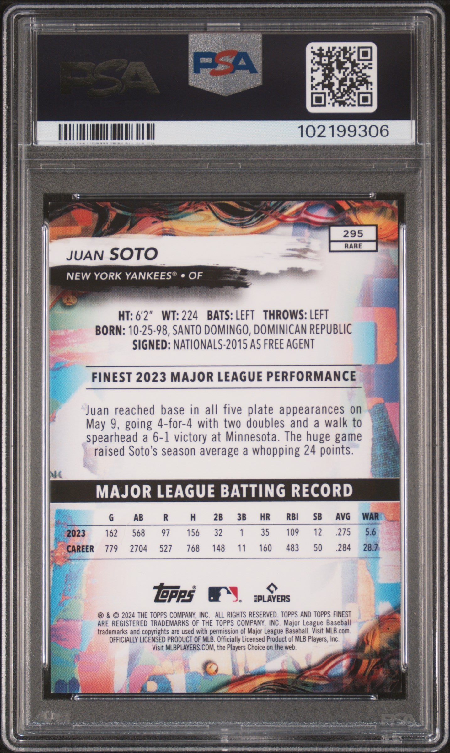 #295 Juan Soto 2024 Topps Finest 9 MT sports Sky Blue Refractor