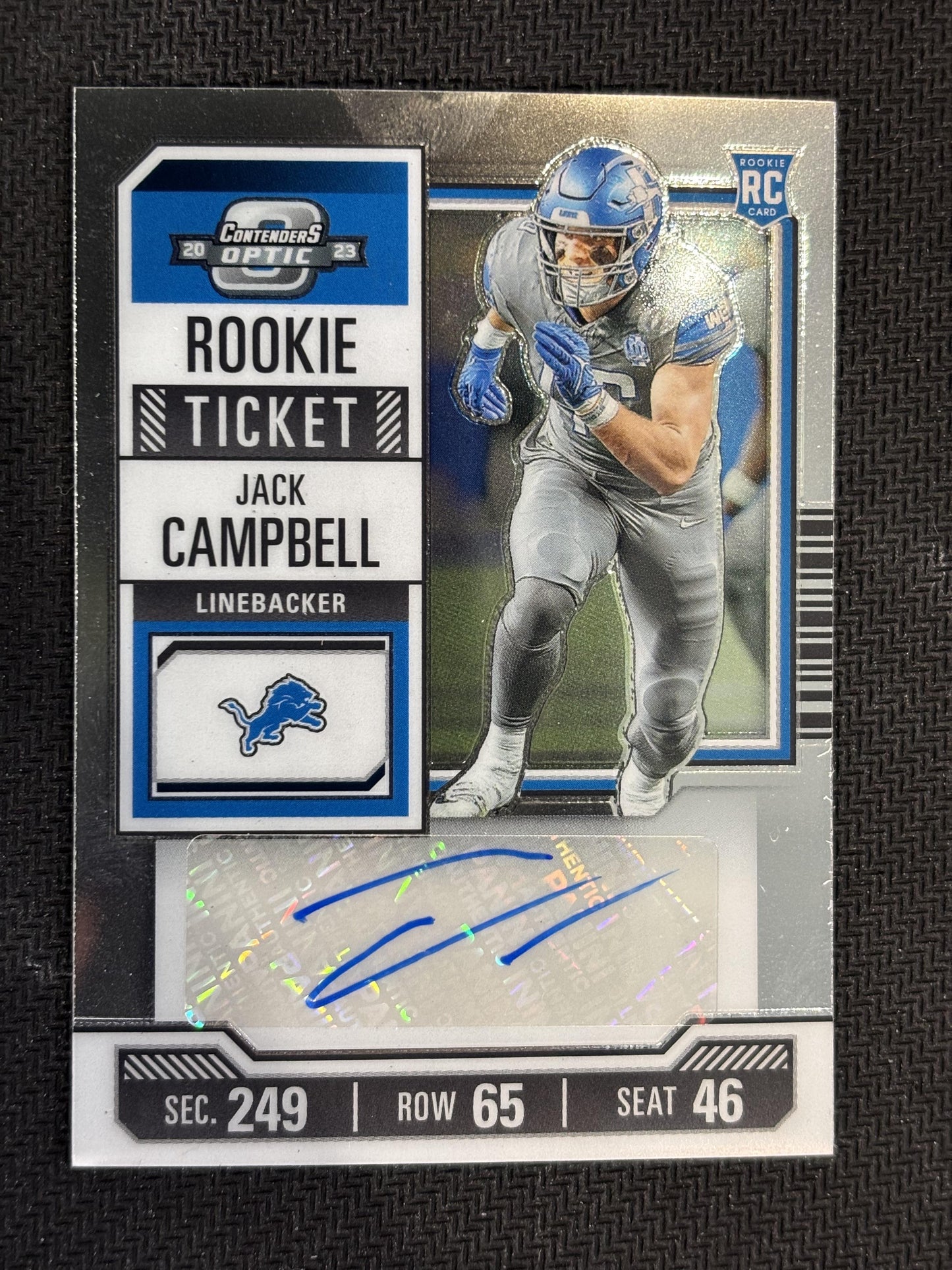 #173 Jack Campbell 2023 Panini Contenders Optic RC,AU Rookie Auto Detroit Lions