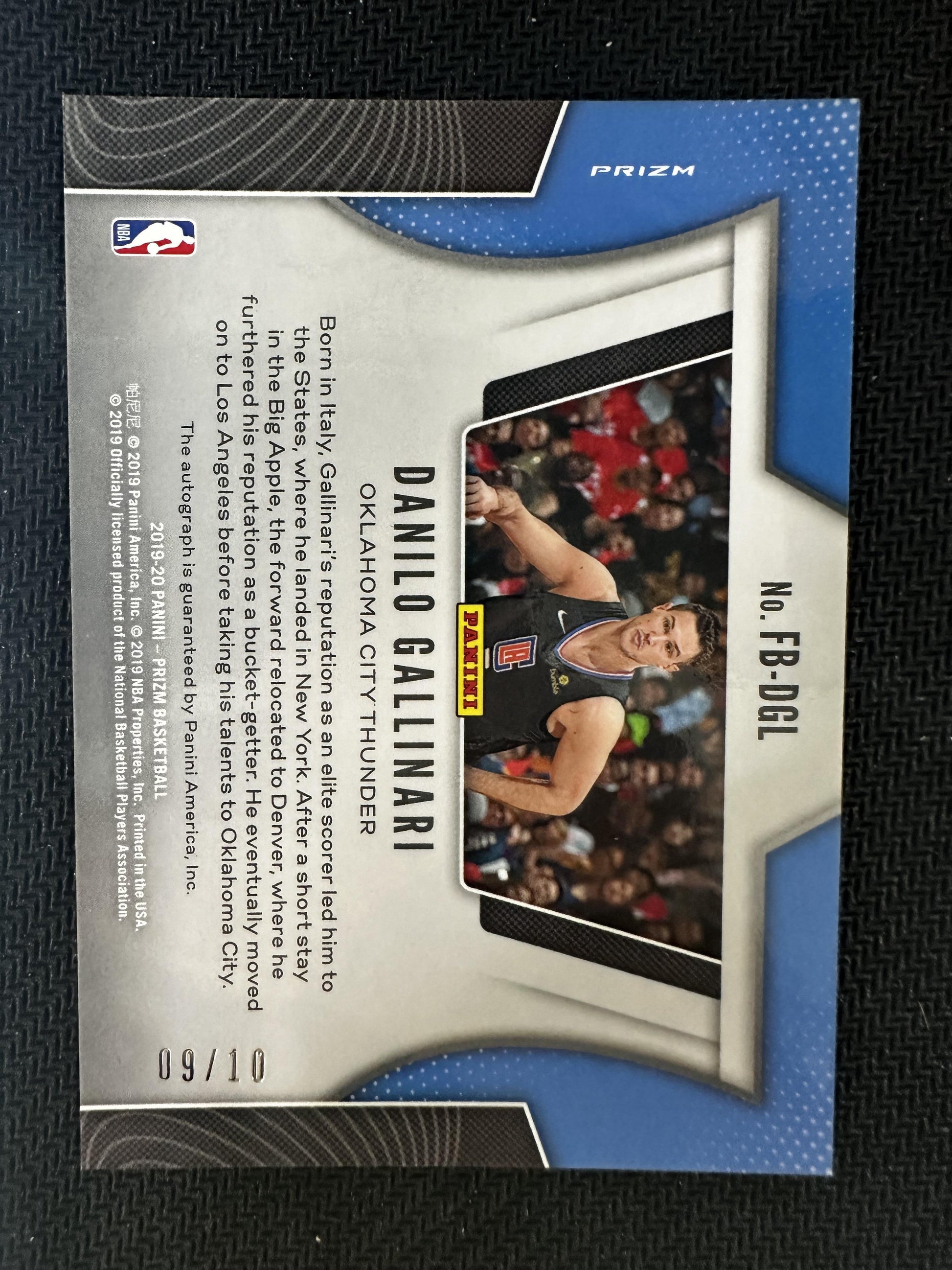 #FB-DGL Danilo Gallinari 2019-20 Panini Prizm #/10 Thunder Fast Break Auto Gold