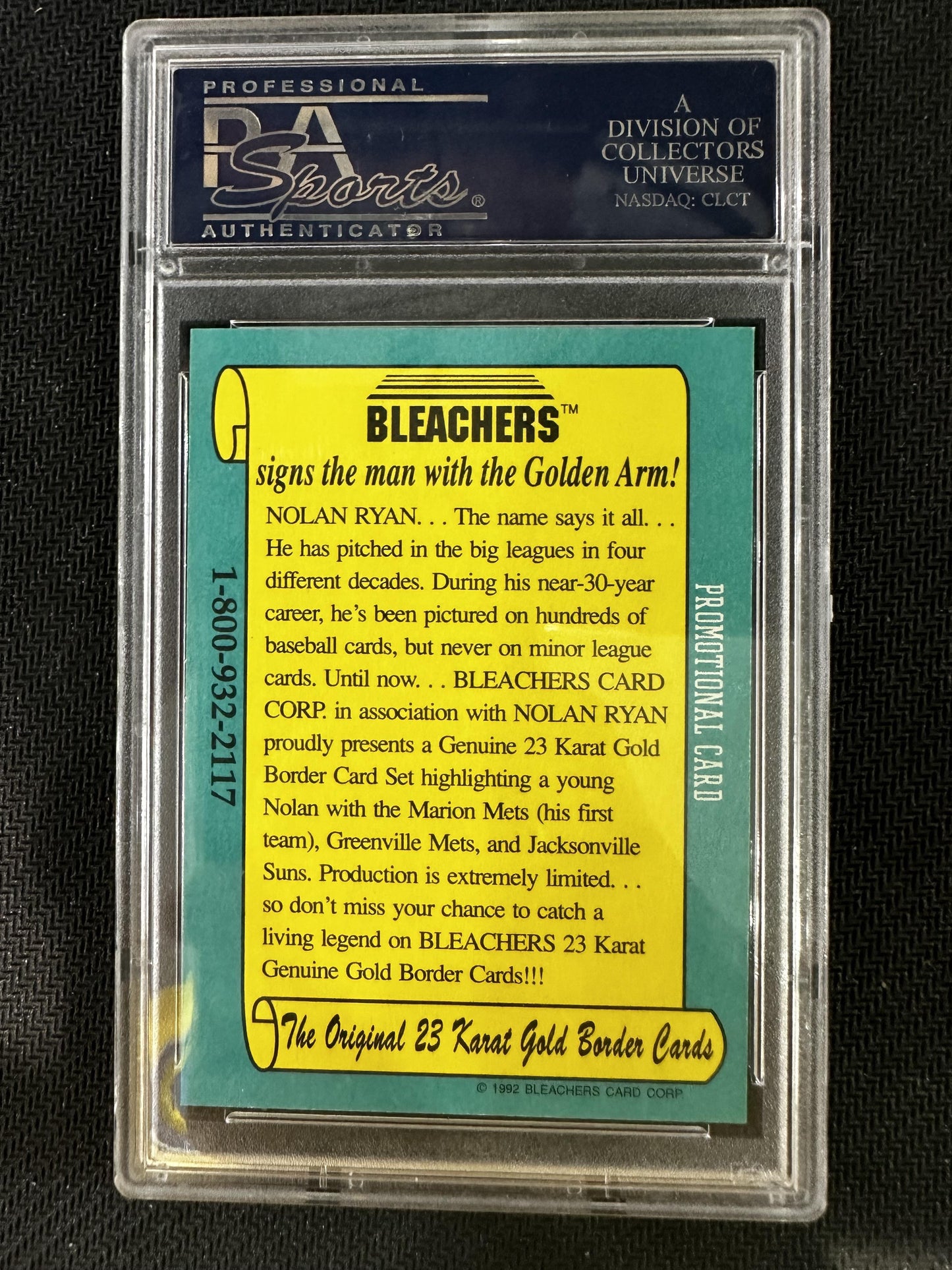 # Nolan Ryan 1991-92 Bleachers Promo 10 GEM-MT sports Tux.'92 C.E.Cst Nat'L Gld.