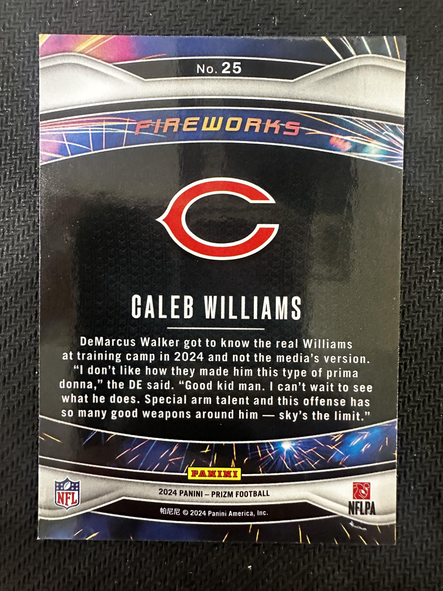 #25 Caleb Williams 2024 Panini Prizm Chicago Bears sports Fireworks