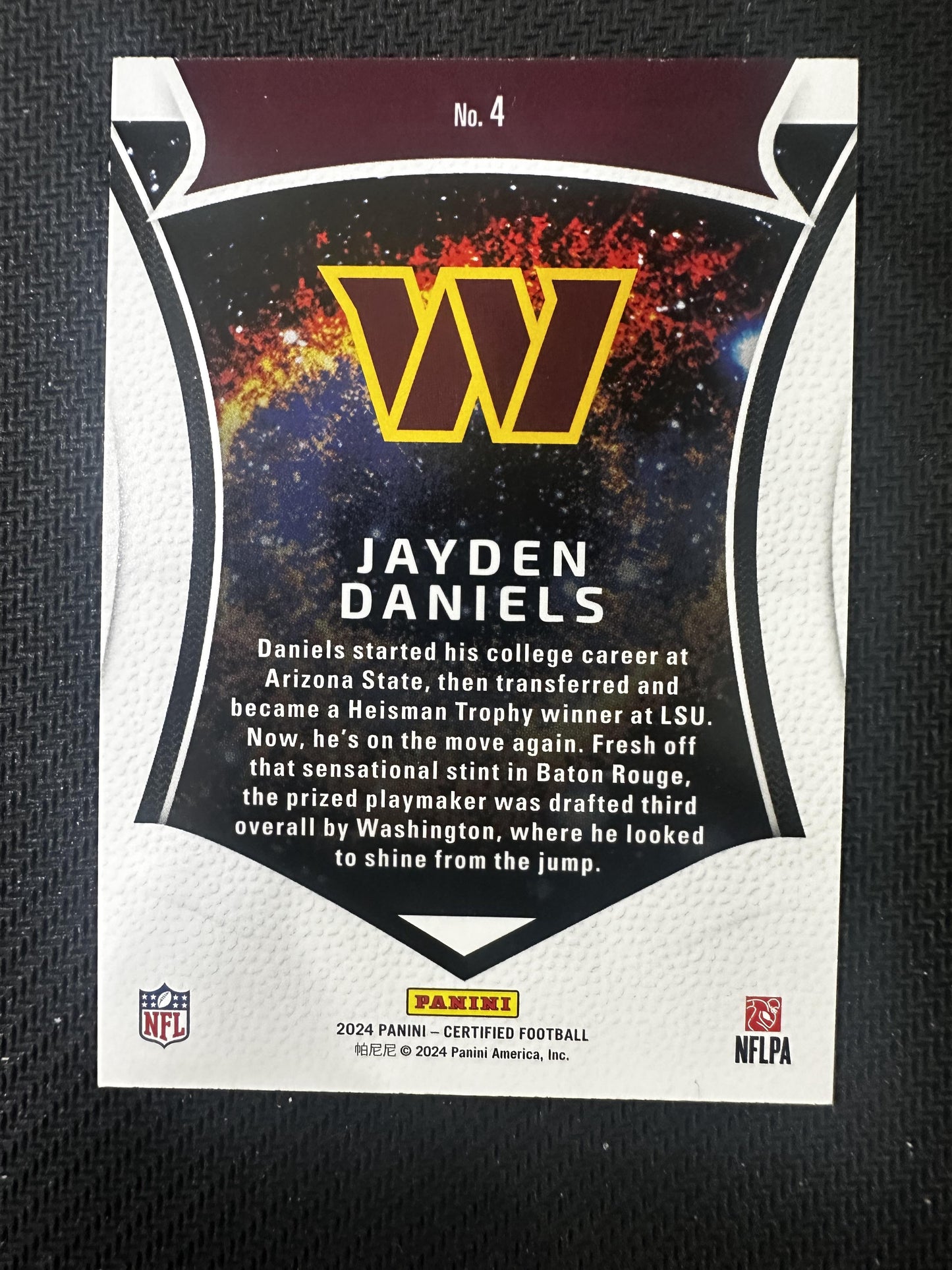 #4 Jayden Daniels 2024 Panini Certified Washington Commanders Certified Rookies
