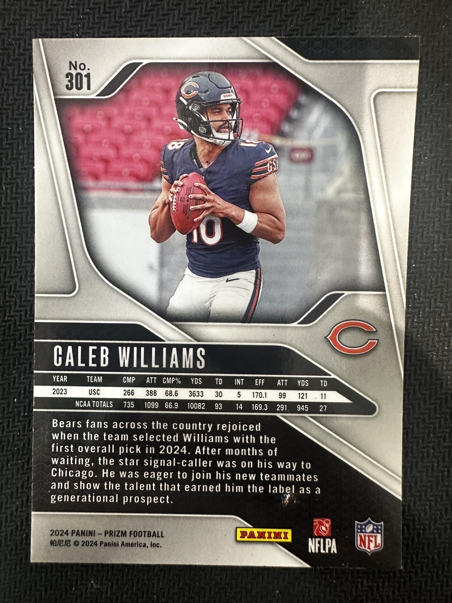 #301 Caleb Williams 2024 Panini Prizm RC Rookie Chicago Bears sports