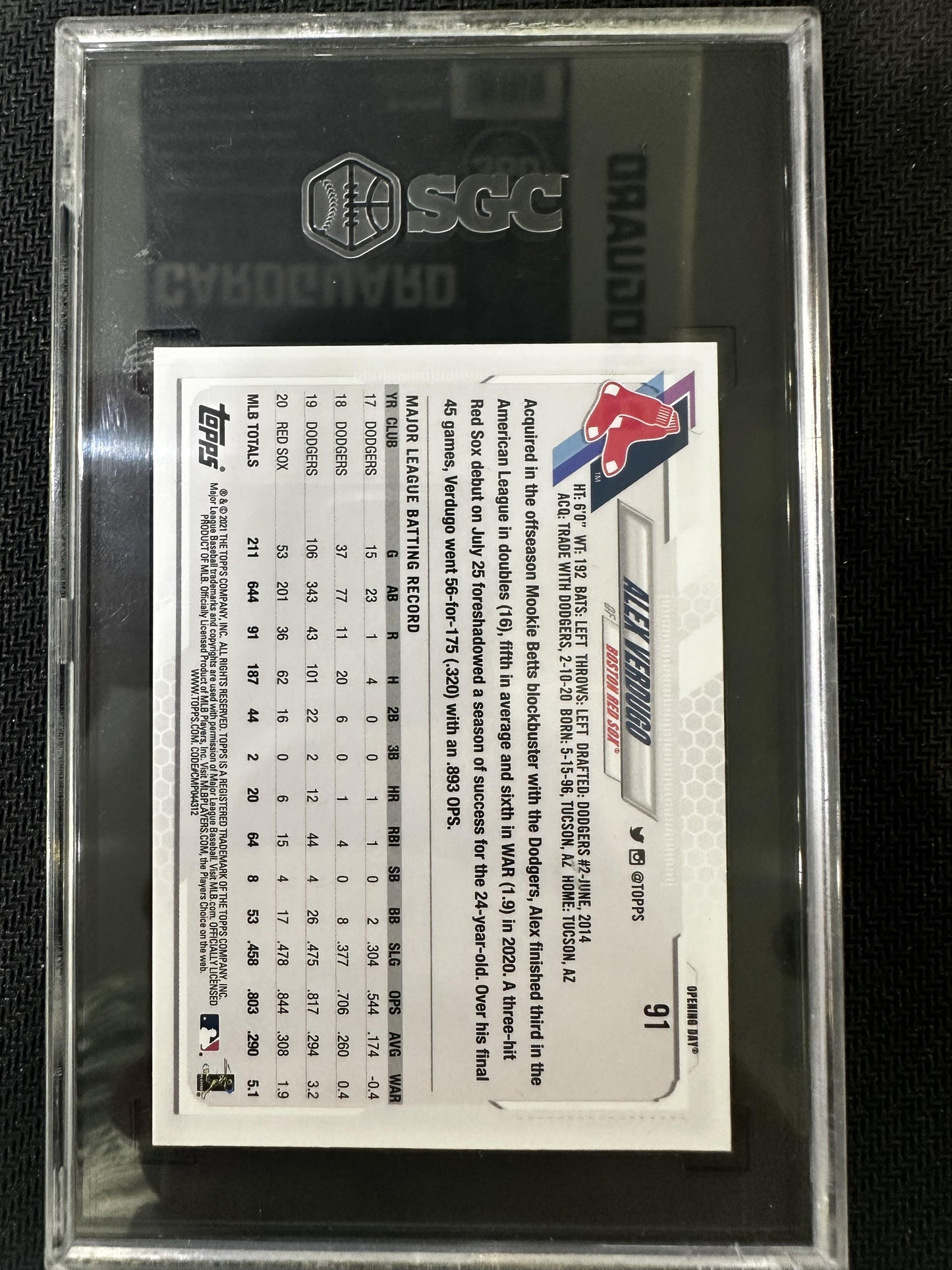#91 Alex Verdugo 2021 Topps /1 10 Opening Day 1 of 1