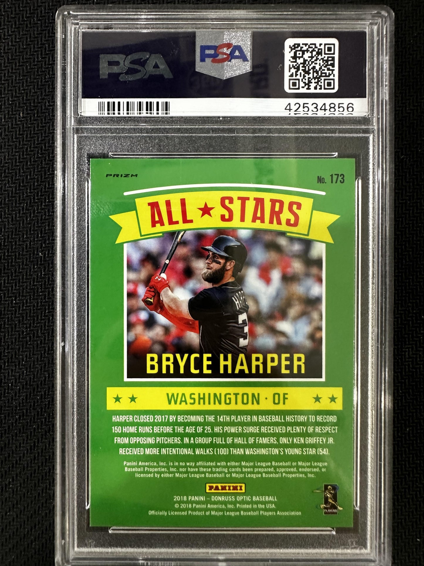#173 Bryce Harper 2018 Panini Donruss Optic 10 GEM-MT sports Holo