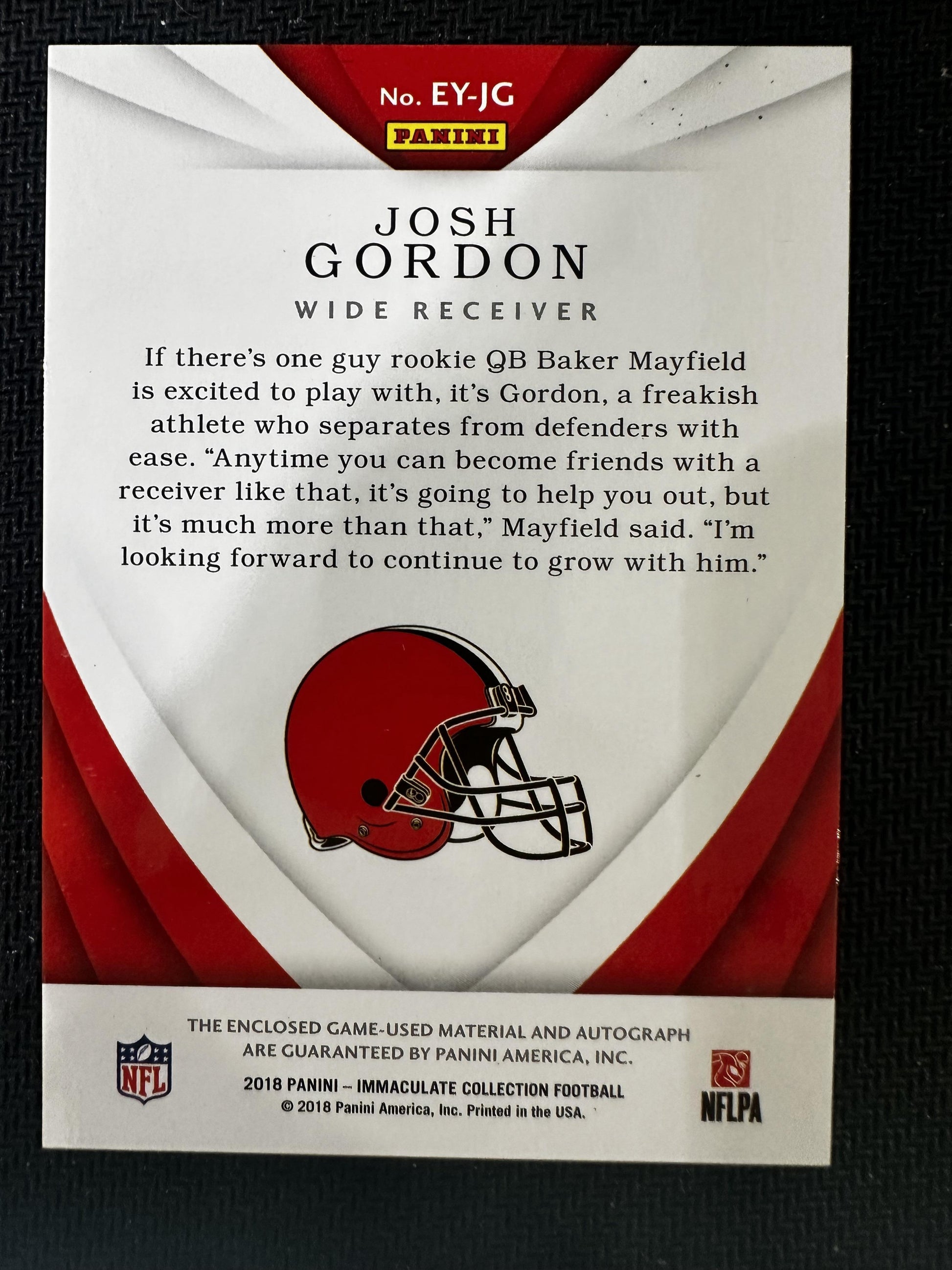 #EY-JG Josh Gordon 2018 Panini Immaculate Auto /1 Browns Immaculate Eye Black