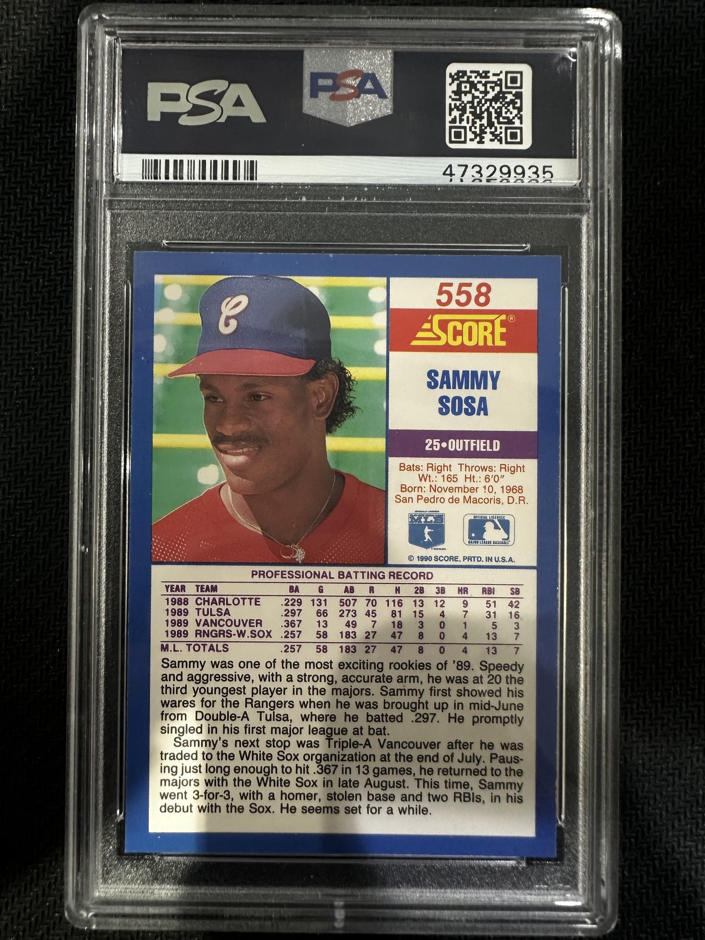 #558 Sammy Sosa 1990 Score 10 GEM-MT sports