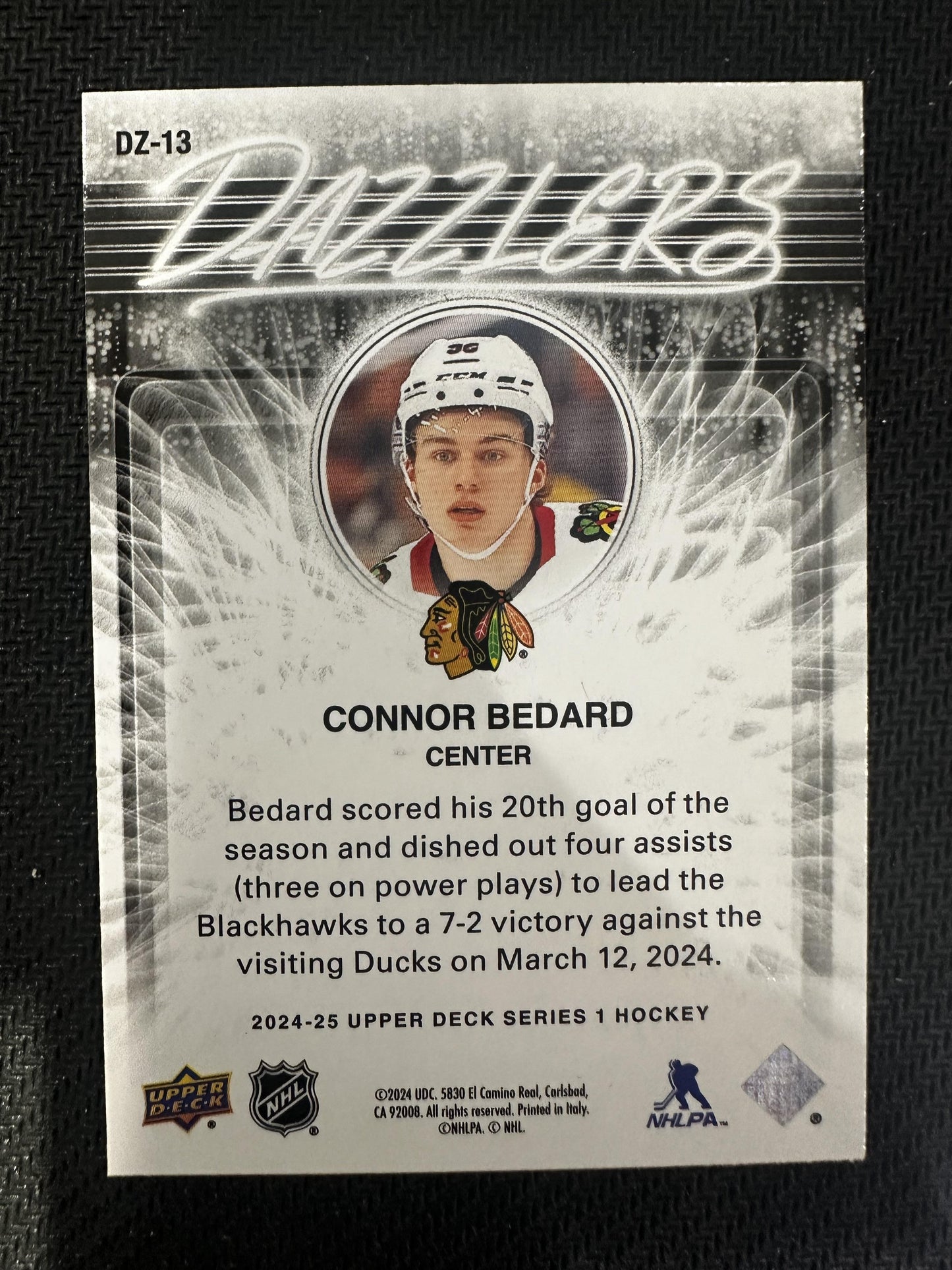 #DZ-13 Connor Bedard 2024-25 Upper Deck Chicago Blackhawks sports Dazzlers Blue