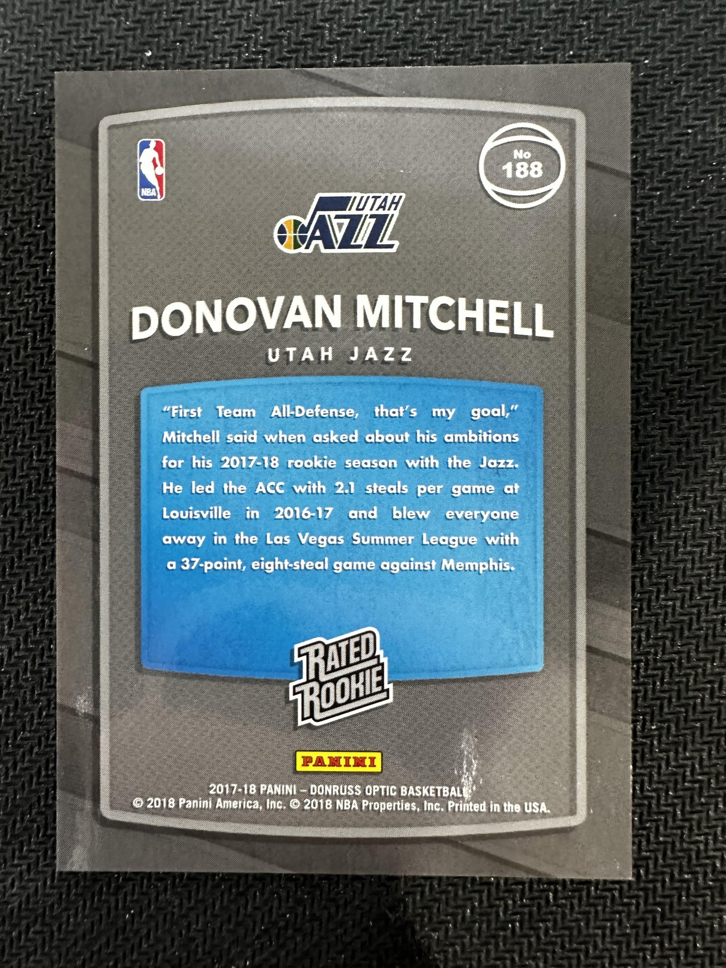 #188 Donovan Mitchell 2017-18 Donruss Optic Utah Jazz Rated Rookie Shock