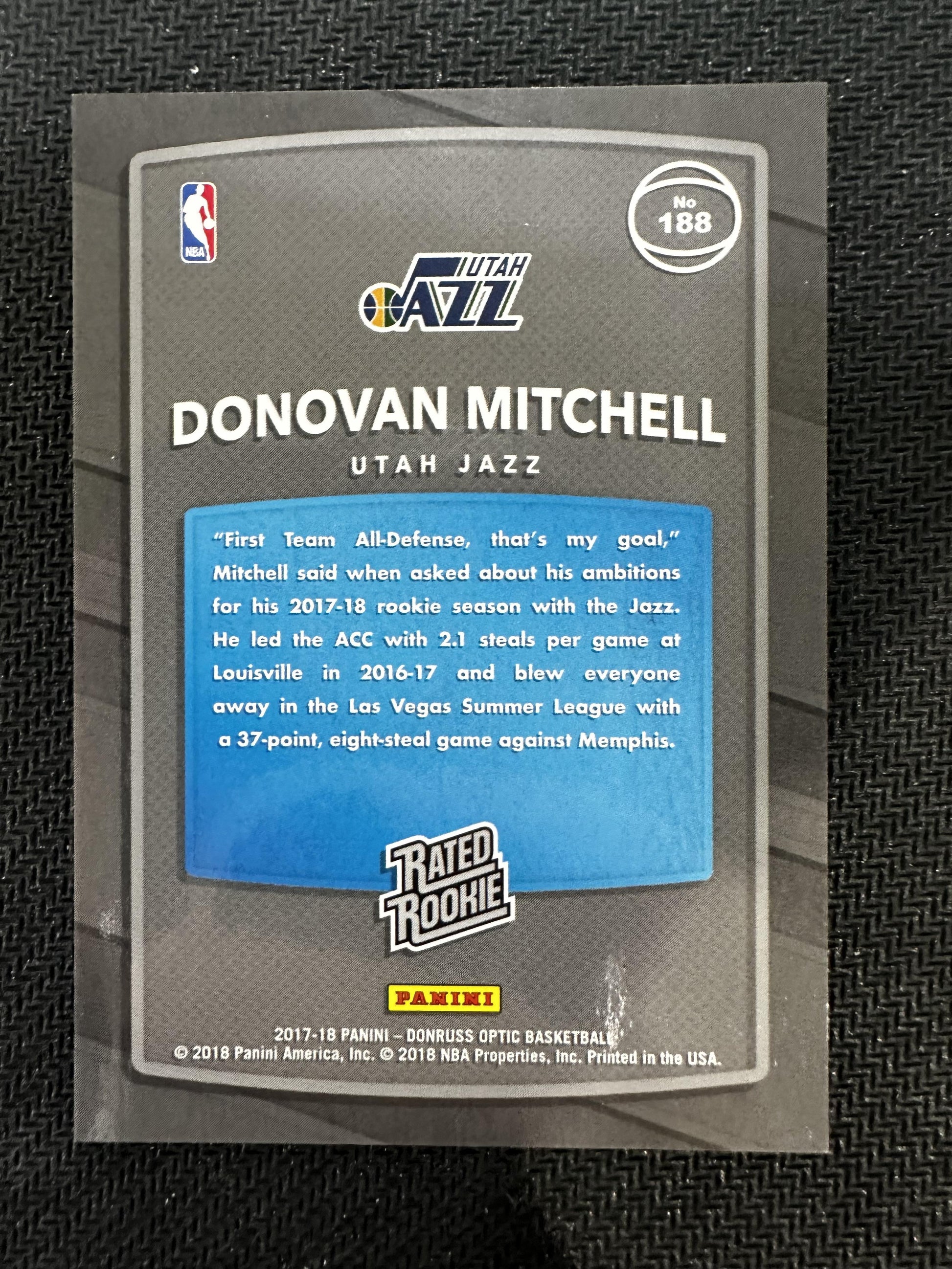 #188 Donovan Mitchell 2017-18 Donruss Optic Utah Jazz Rated Rookie Shock