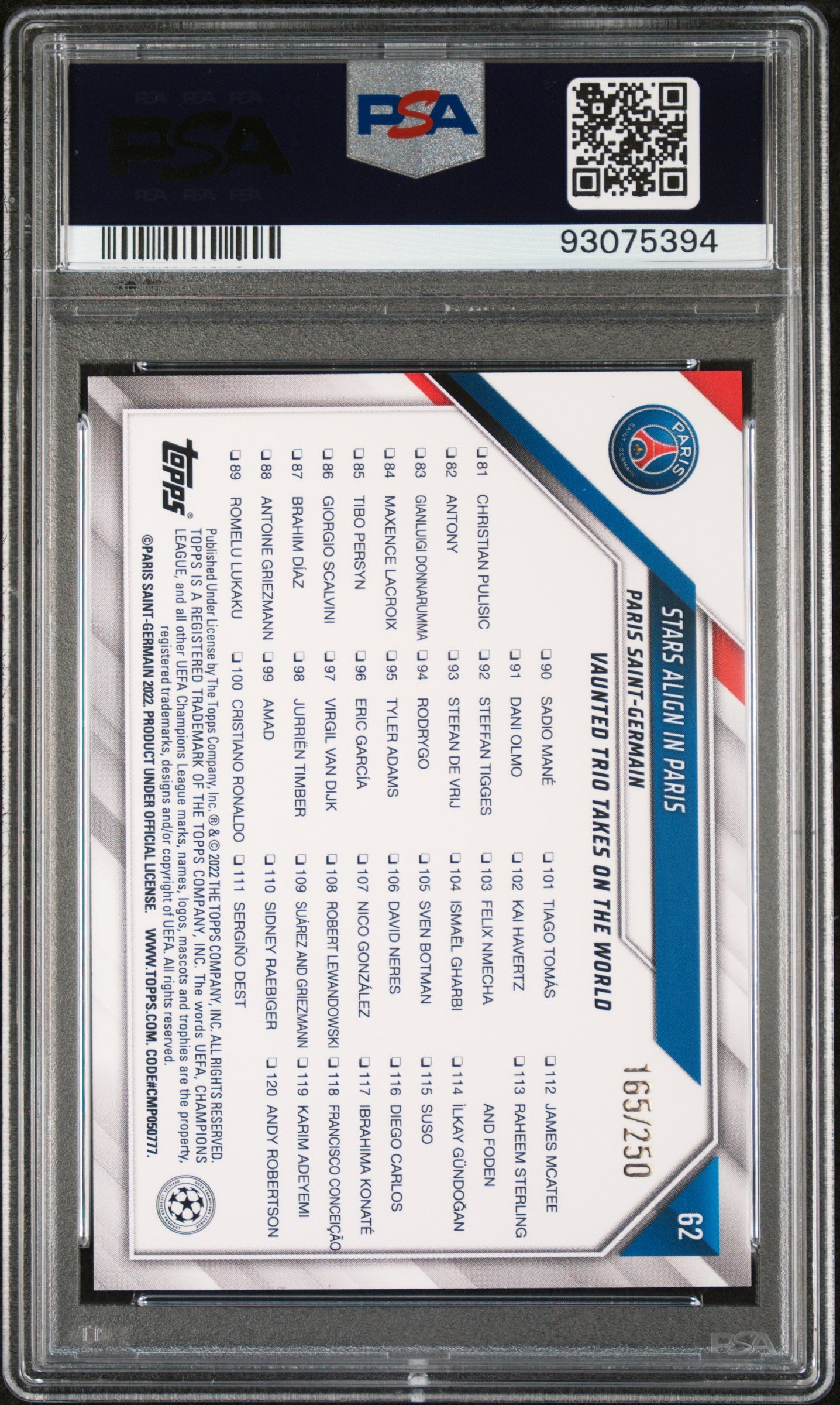 #62 Neymar/Mbappe/Messi 2021-2022 Topps Uefa Champions League 9 Yellow Foil