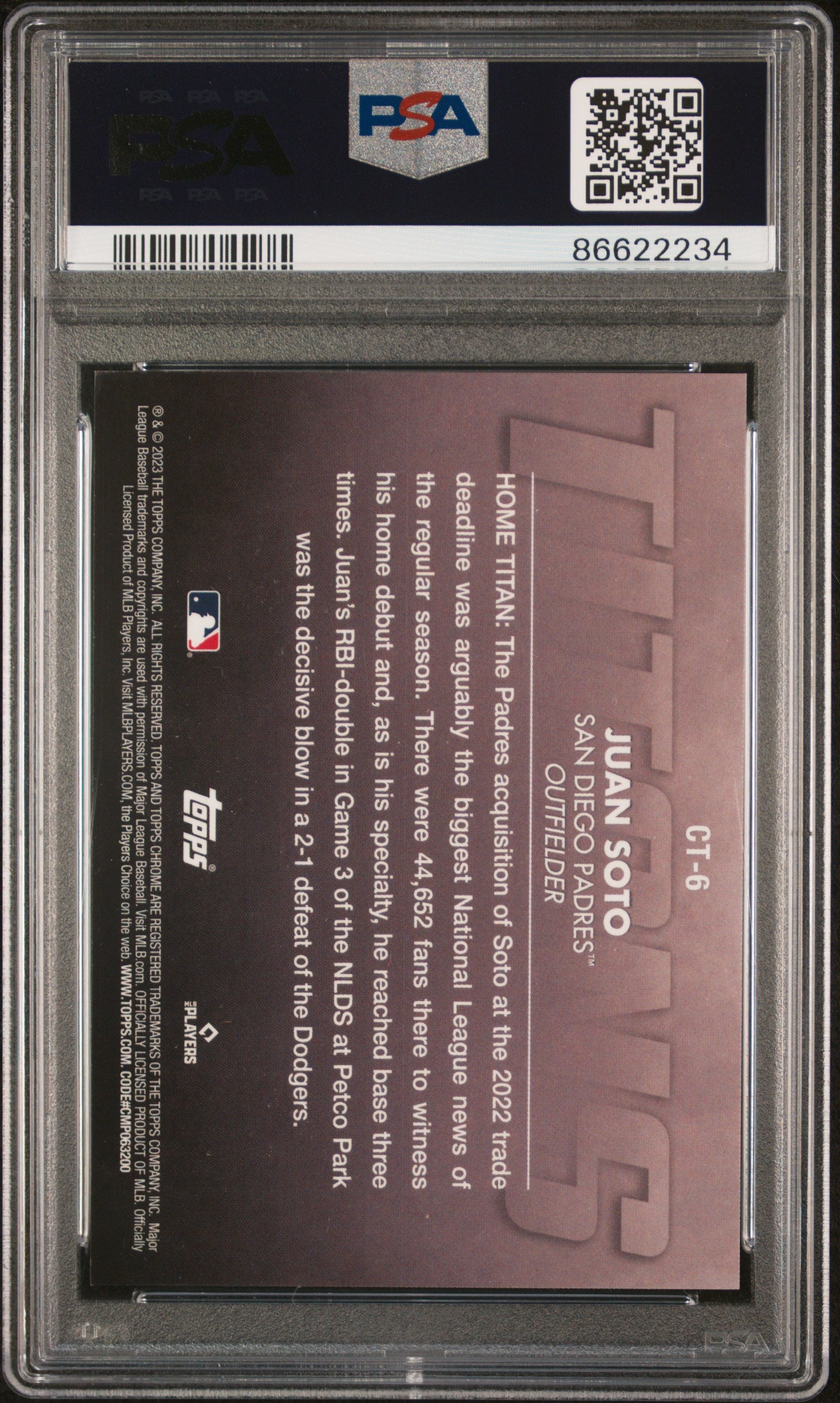 #CT6 Juan Soto 2023 Topps Chrome Topps Chrome Titans 10 GEM-MT Gold Refractor