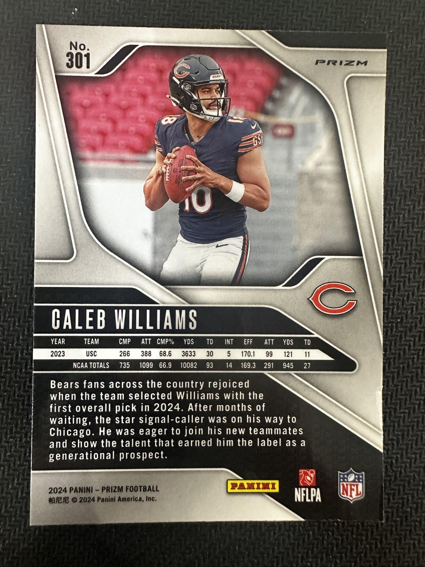 #301 Caleb Williams 2024 Panini Prizm RC Rookie Chicago Bears sports Lazer