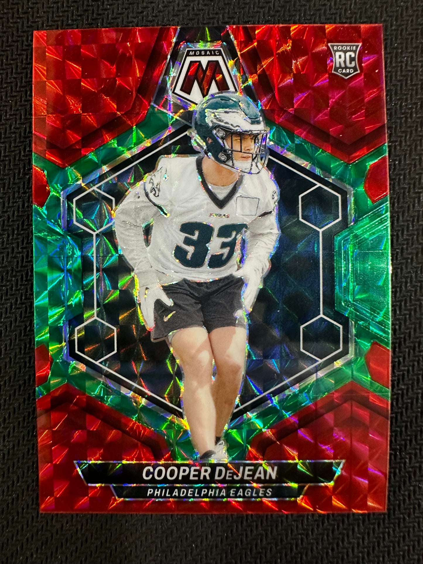 #340 Cooper DeJean 2024 Panini Mosaic Eagles Mosaic Choice Red and Green