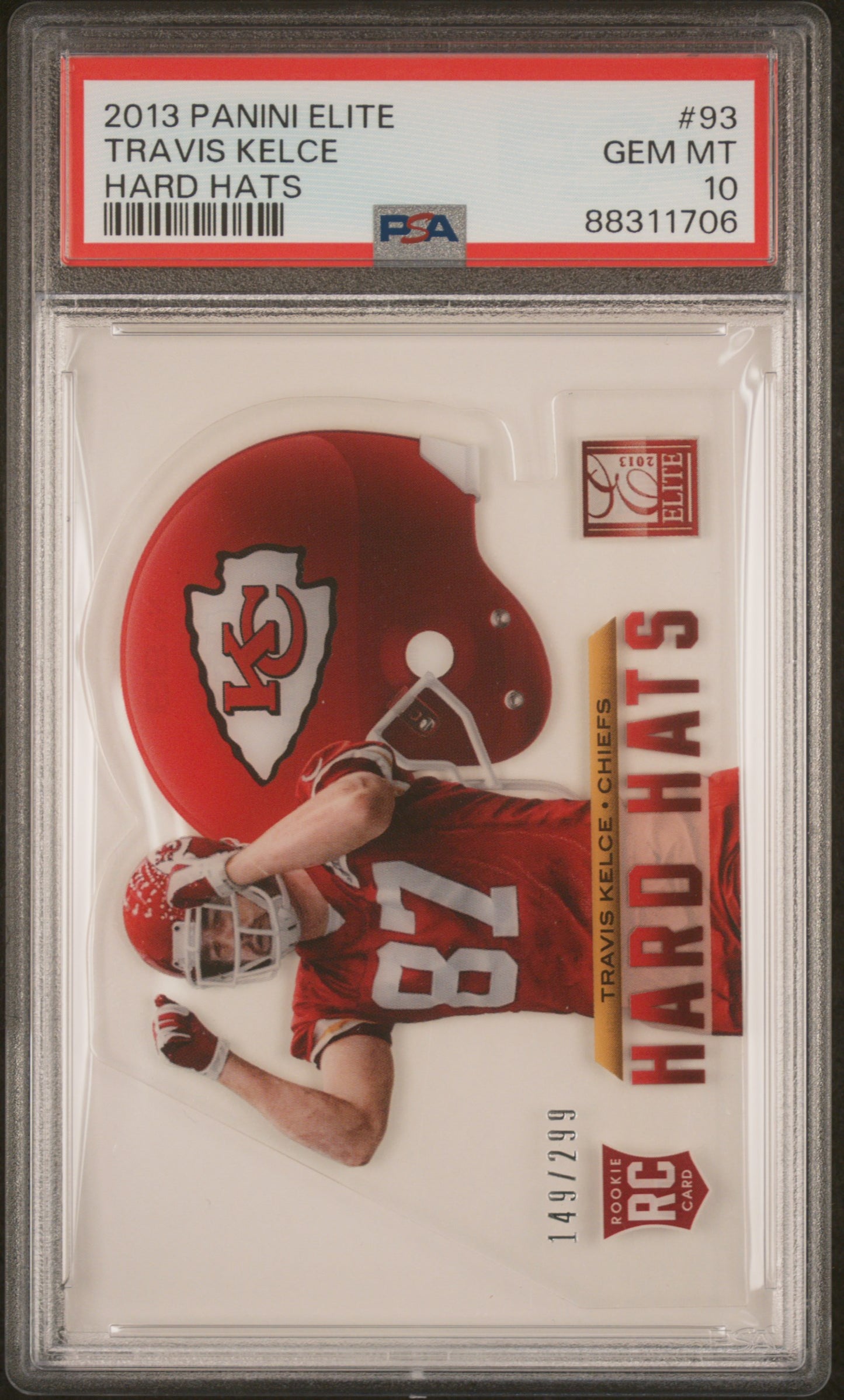 #93 Travis Kelce 2013 Panini Elite SN #/299 10 Chiefs GEM-MT Rookie Hard Hats