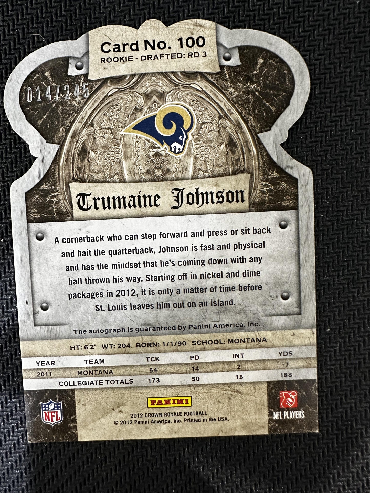 #100 Trumaine Johnson 2012 Panini Crown Royale Auto /245 Rams Rookie Signatures