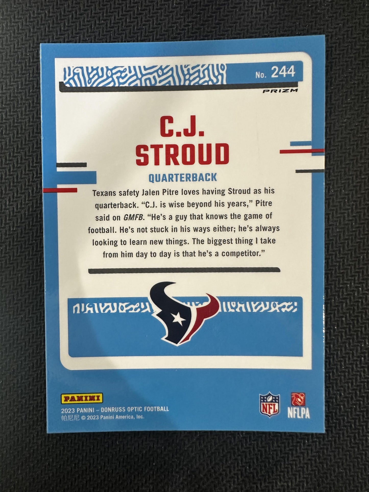 #244 C.J. Stroud 2023 Donruss Optic RC Rookie Houston Texans sports Blue Hyper