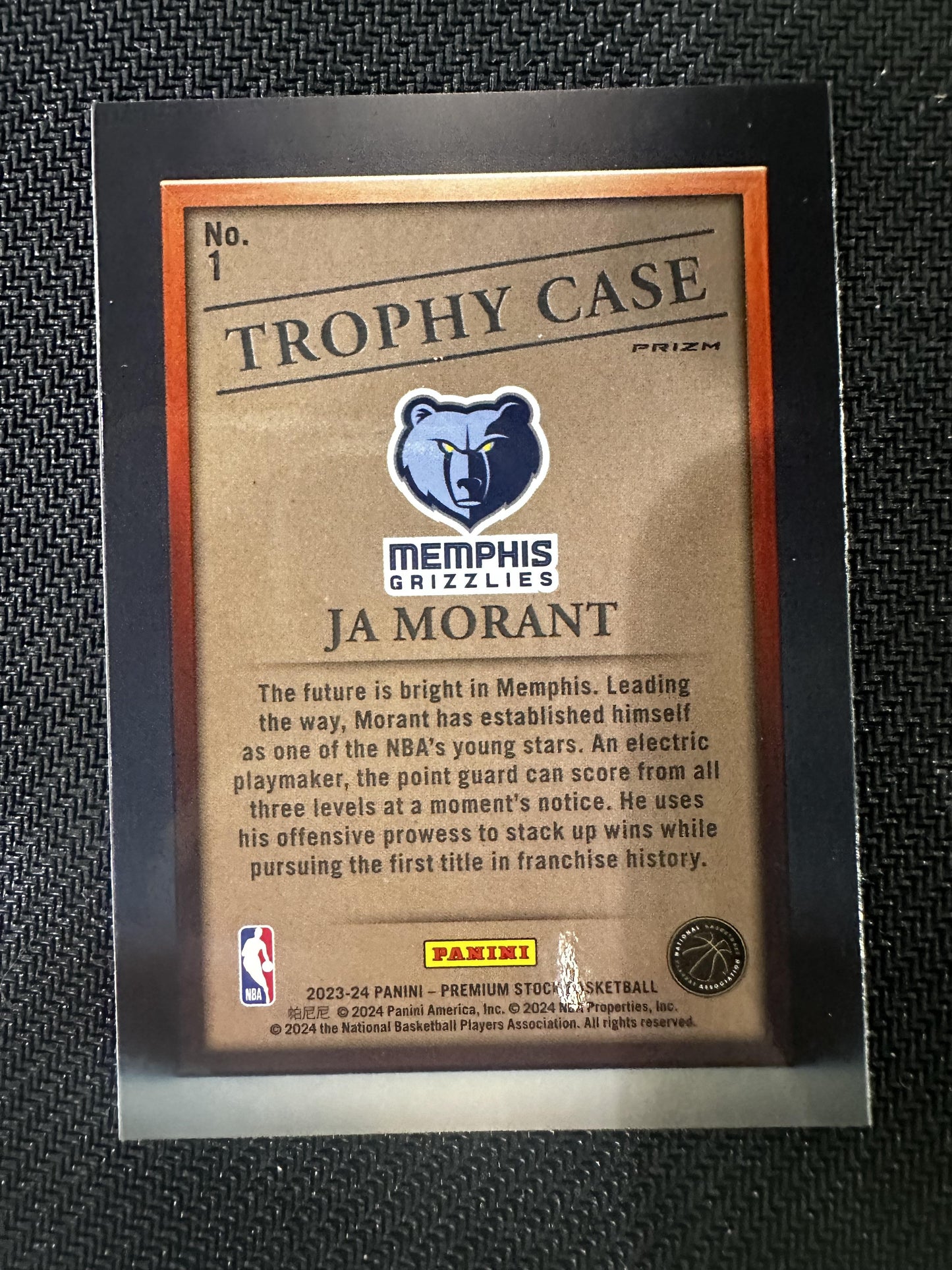 #1 Ja Morant 2023-24 Panini Premium Stock Memphis Grizzlies Trophy Case Premium