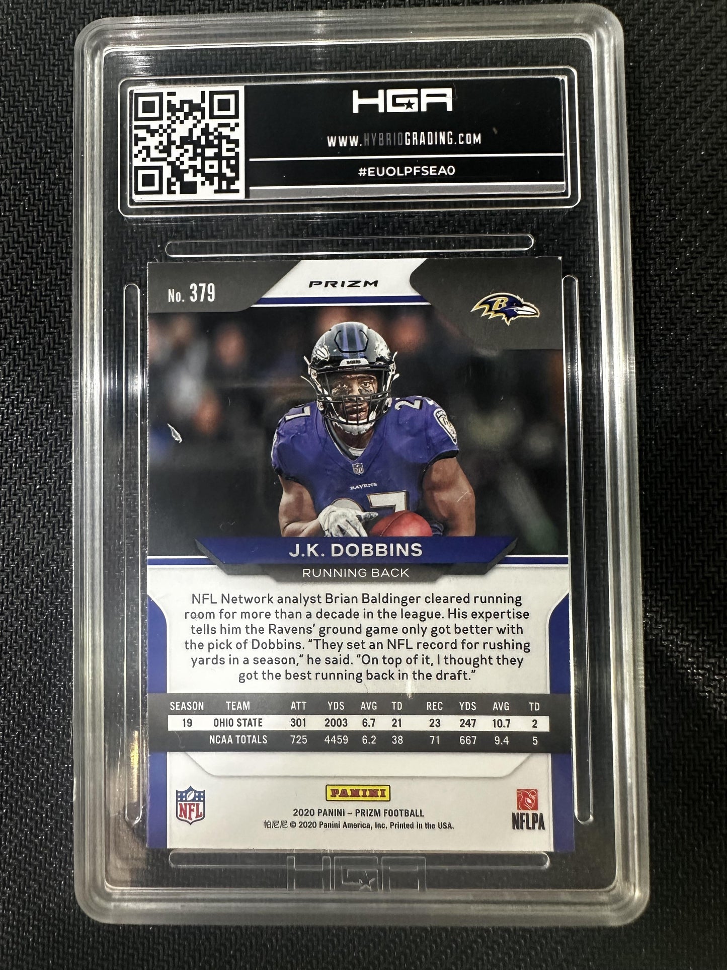 #379 J.K. Dobbins 2020 Panini Prizm RC Rookie Baltimore Ravens Disco