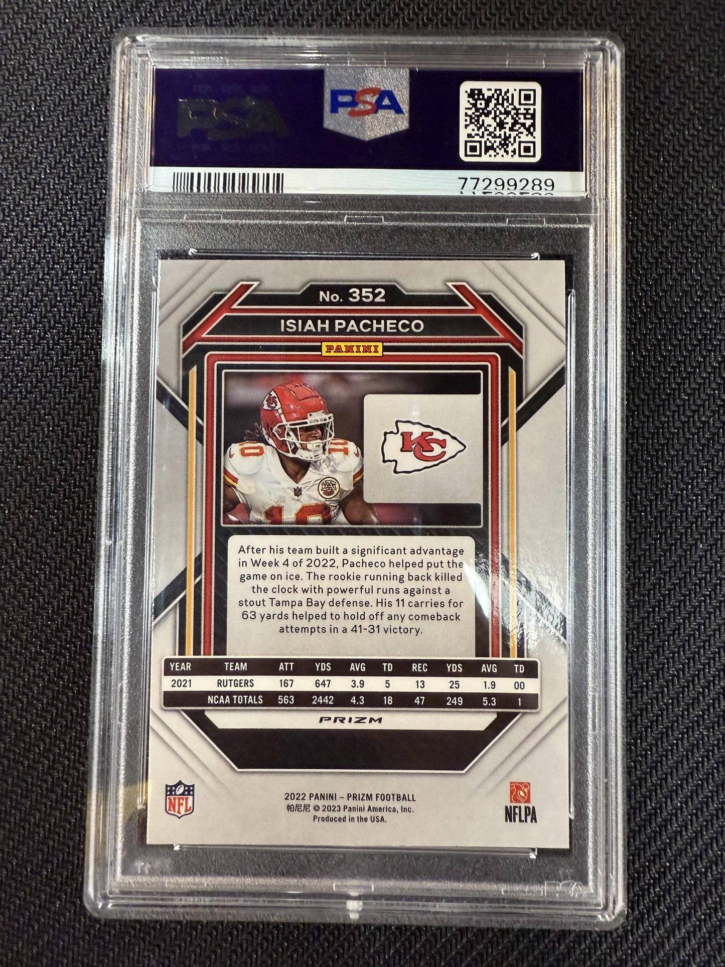 #352 Isiah Pacheco 2022 Panini Prizm RC Rookie Chiefs Red White and Blue