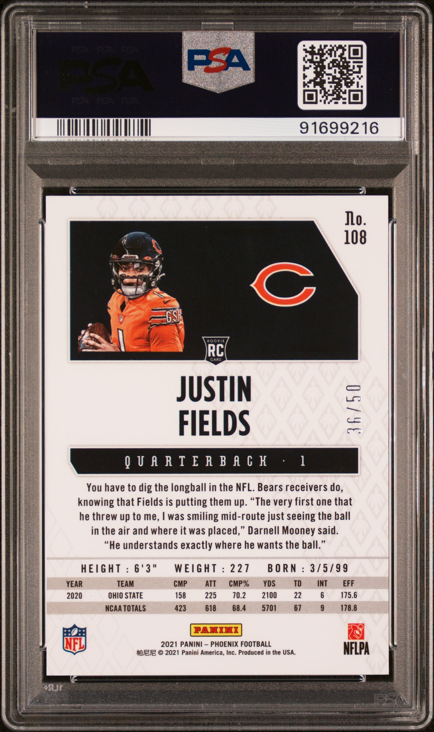 #108 Justin Fields 2021 Panini Phoenix 10 GEM-MT sports Fire & Ice