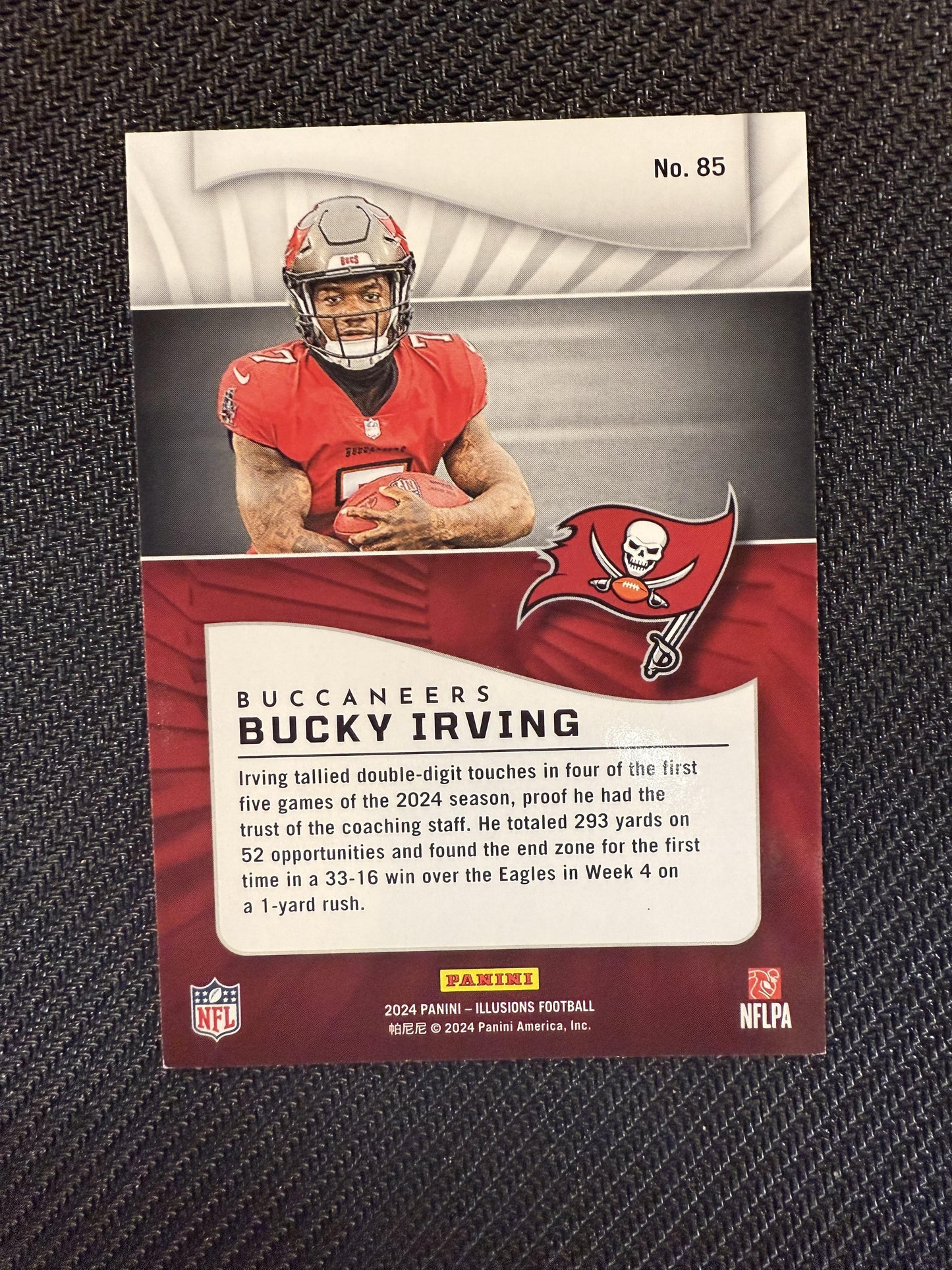 #85 Bucky Irving 2024 Panini Illusions SN #/99 Tampa Bay Buccaneers Purple