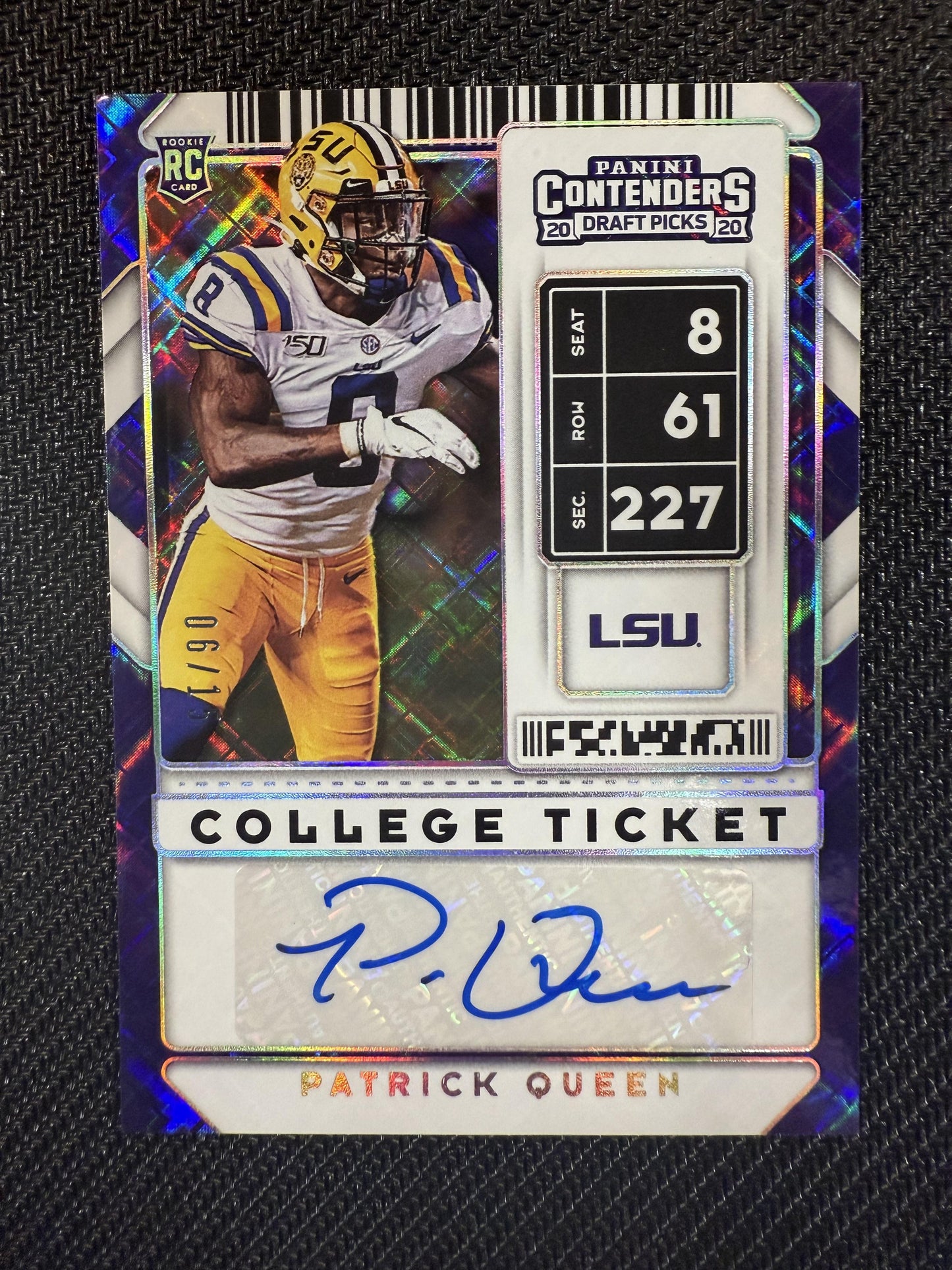 #223 Patrick Queen 2020 Panini Contenders Draft Picks Auto /15 Tigers Diamond