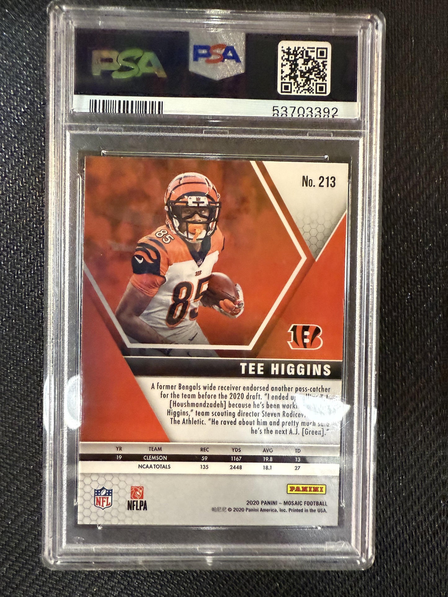 #213 Tee Higgins 2020 Panini Mosaic RC Rookie Cincinnati Bengals sports