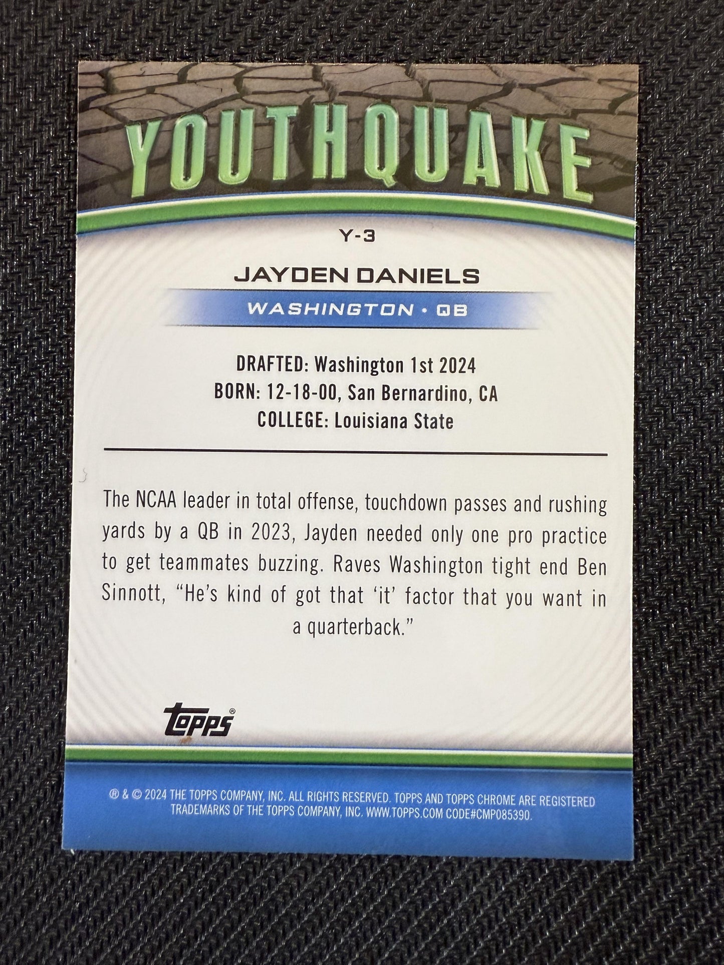 #Y-3 Jayden Daniels 2024 Topps Chrome Commanders Youthquake Pink Refractor