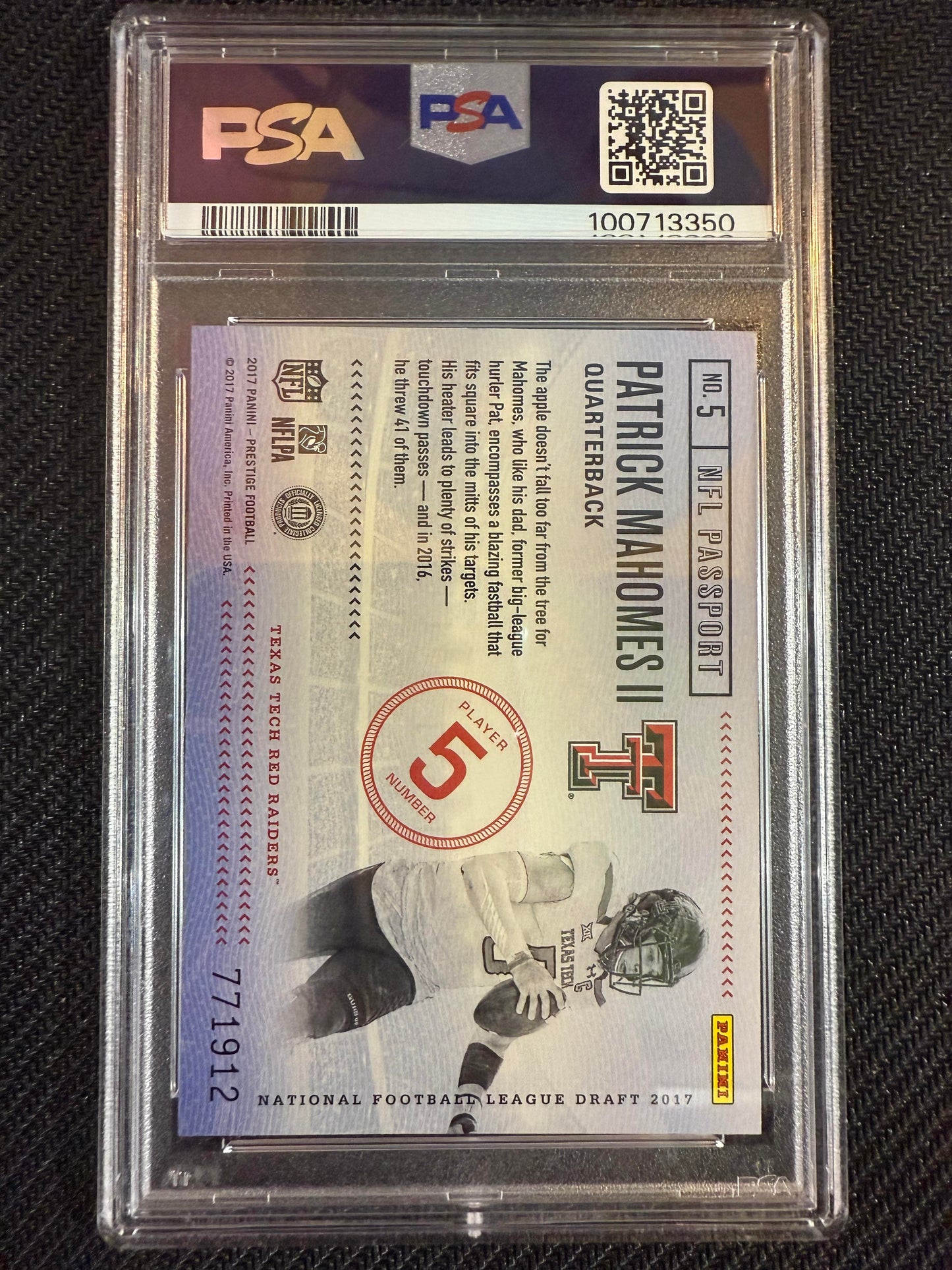 #5 Patrick Mahomes II 2017 Panini Prestige Texas Tech Red Raiders NFL Passport