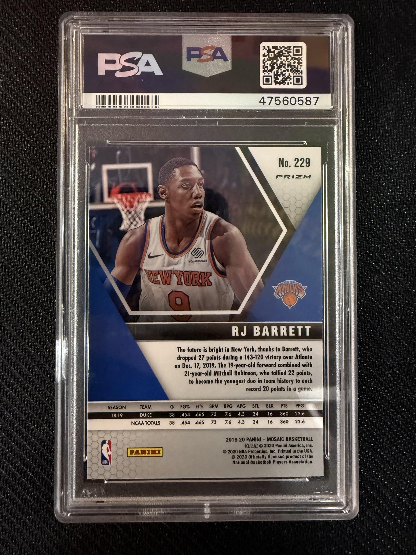 #229 Rj Barrett 2019 Panini Mosaic 10 Washington Nationals GEM-MT Pink Camo