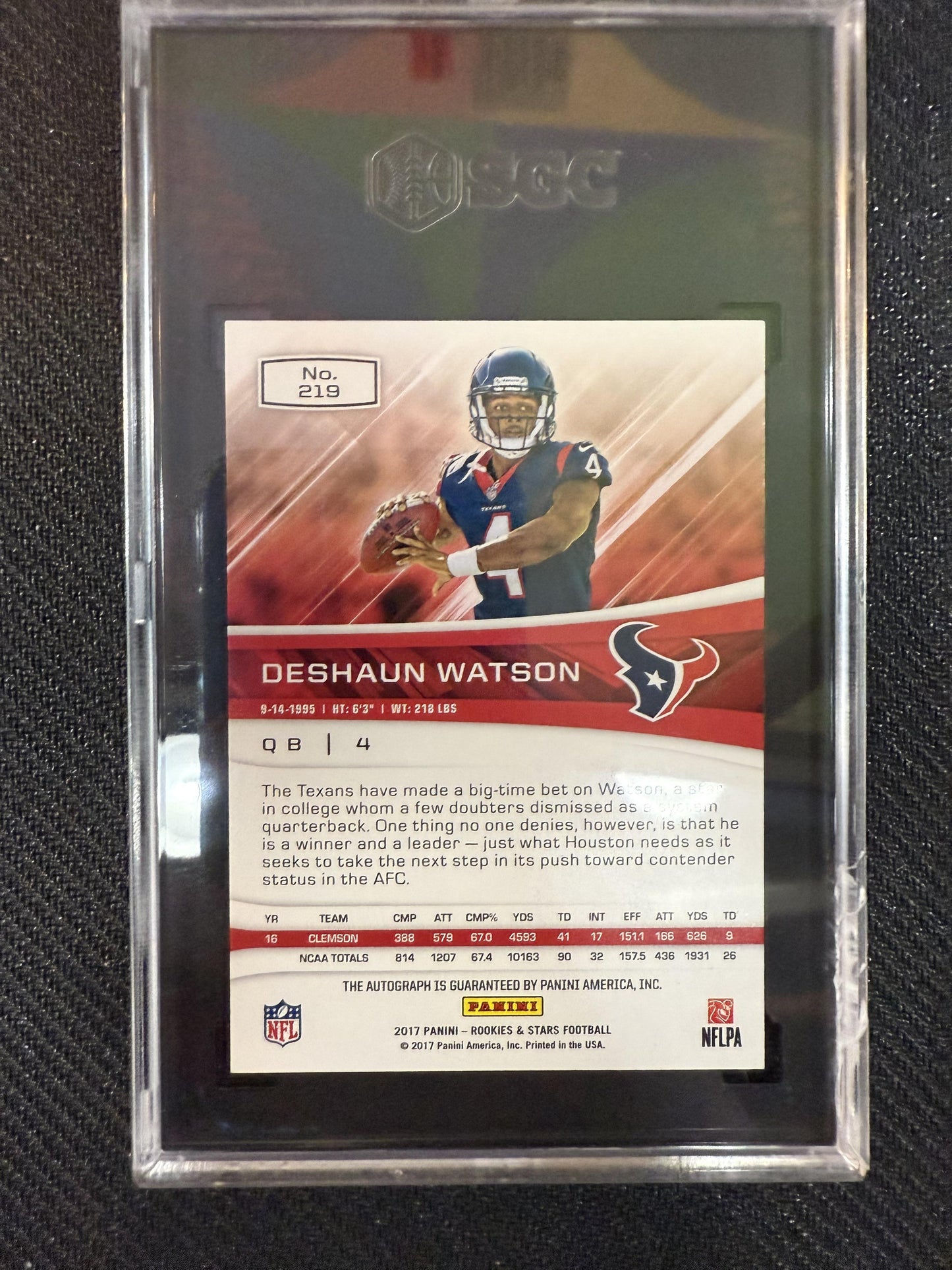 #219 Deshaun Watson 2017 Rookies & Stars Red & Blue Auto /25 SGC 9.5 Auto 10