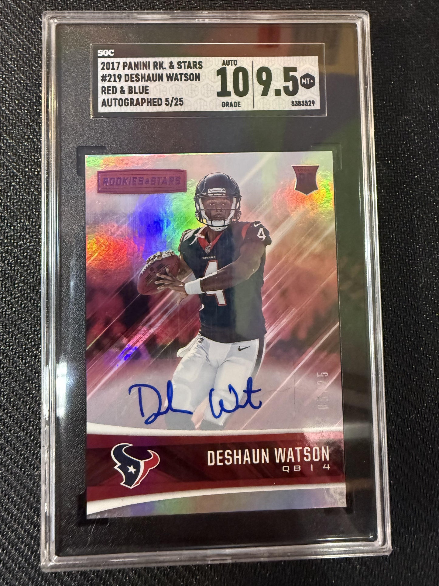 #219 Deshaun Watson 2017 Rookies & Stars Red & Blue Auto /25 SGC 9.5 Auto 10